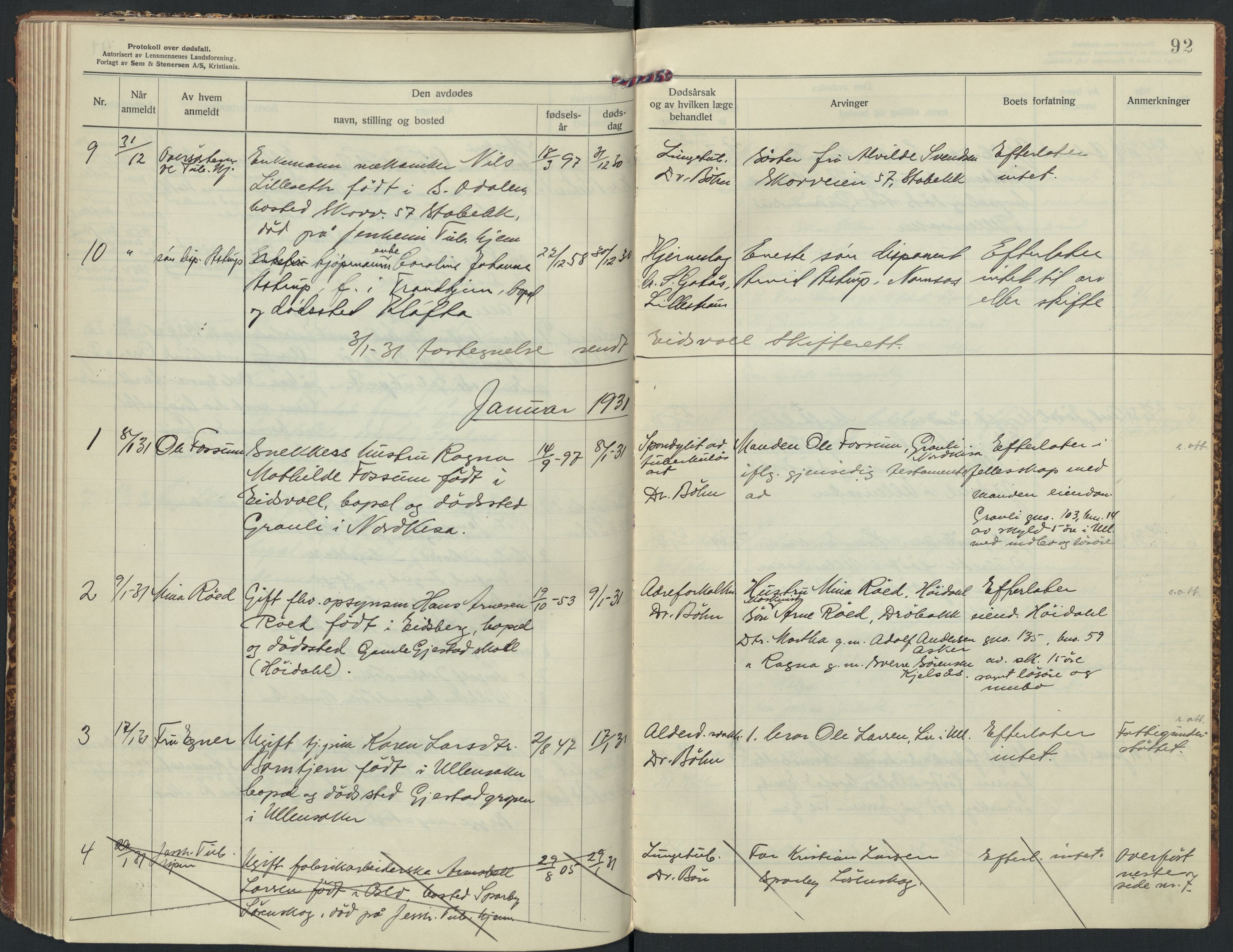Ullensaker lensmannskontor, SAO/A-10217/H/Ha/L0004: Dødsfallsprotokoll, 1925-1931, s. 92
