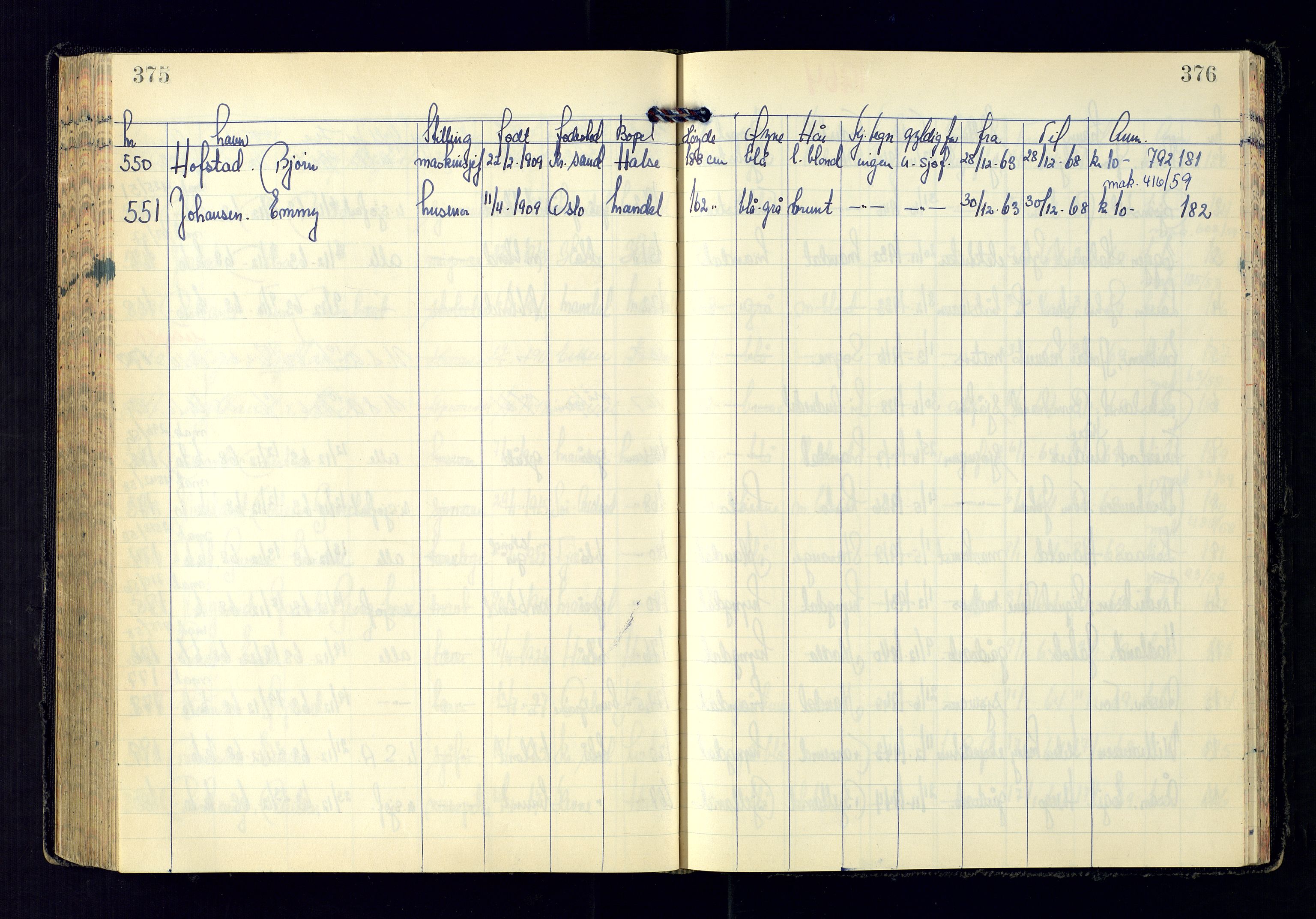 Vest-Agder politikammer, AV/SAK-1243-0008/K/Kaa/L0273: Passjournal, 1958-1966, s. 375-376