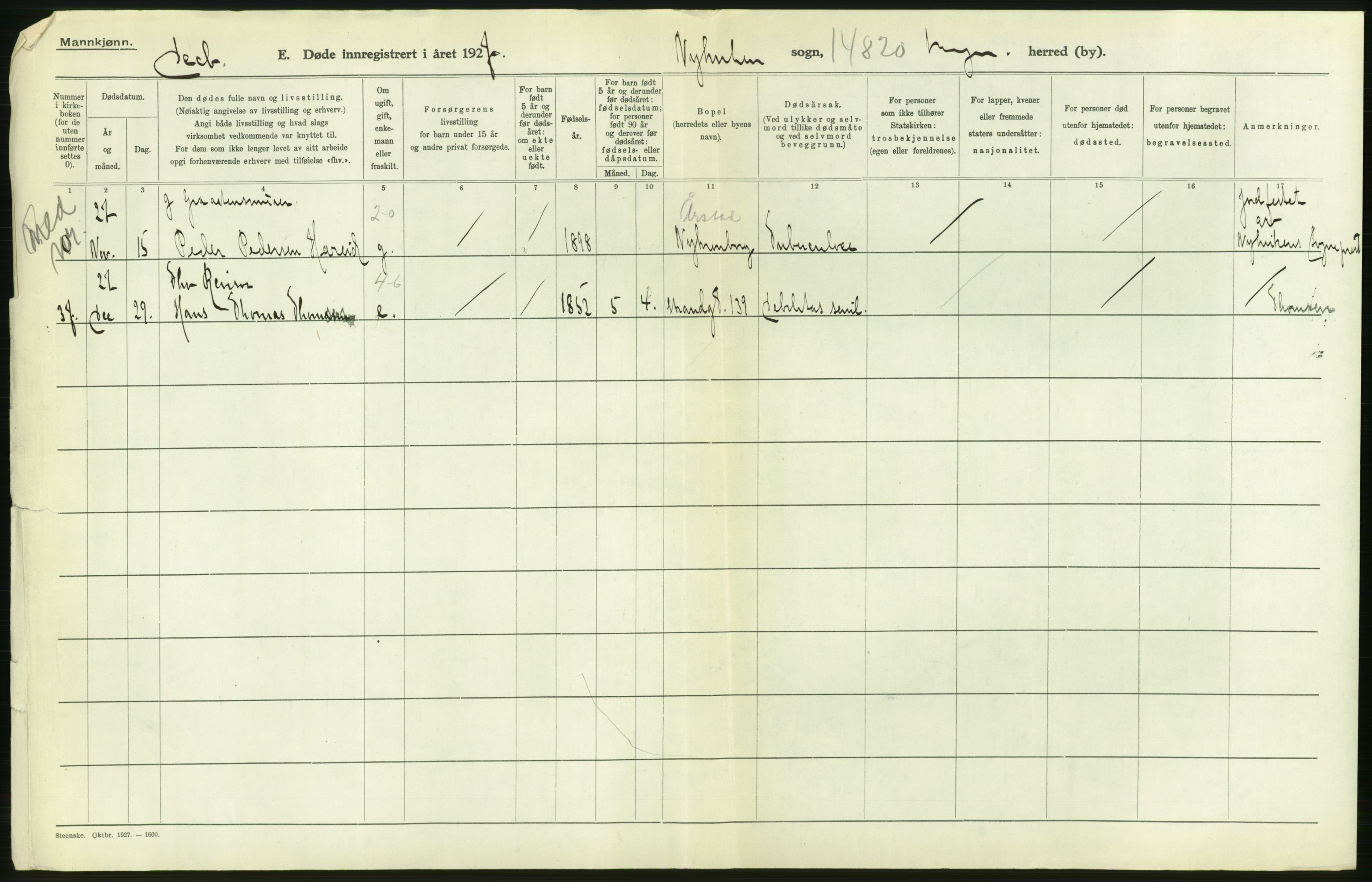 Statistisk sentralbyrå, Sosiodemografiske emner, Befolkning, RA/S-2228/D/Df/Dfc/Dfcg/L0028: Bergen: Gifte, døde., 1927, s. 784