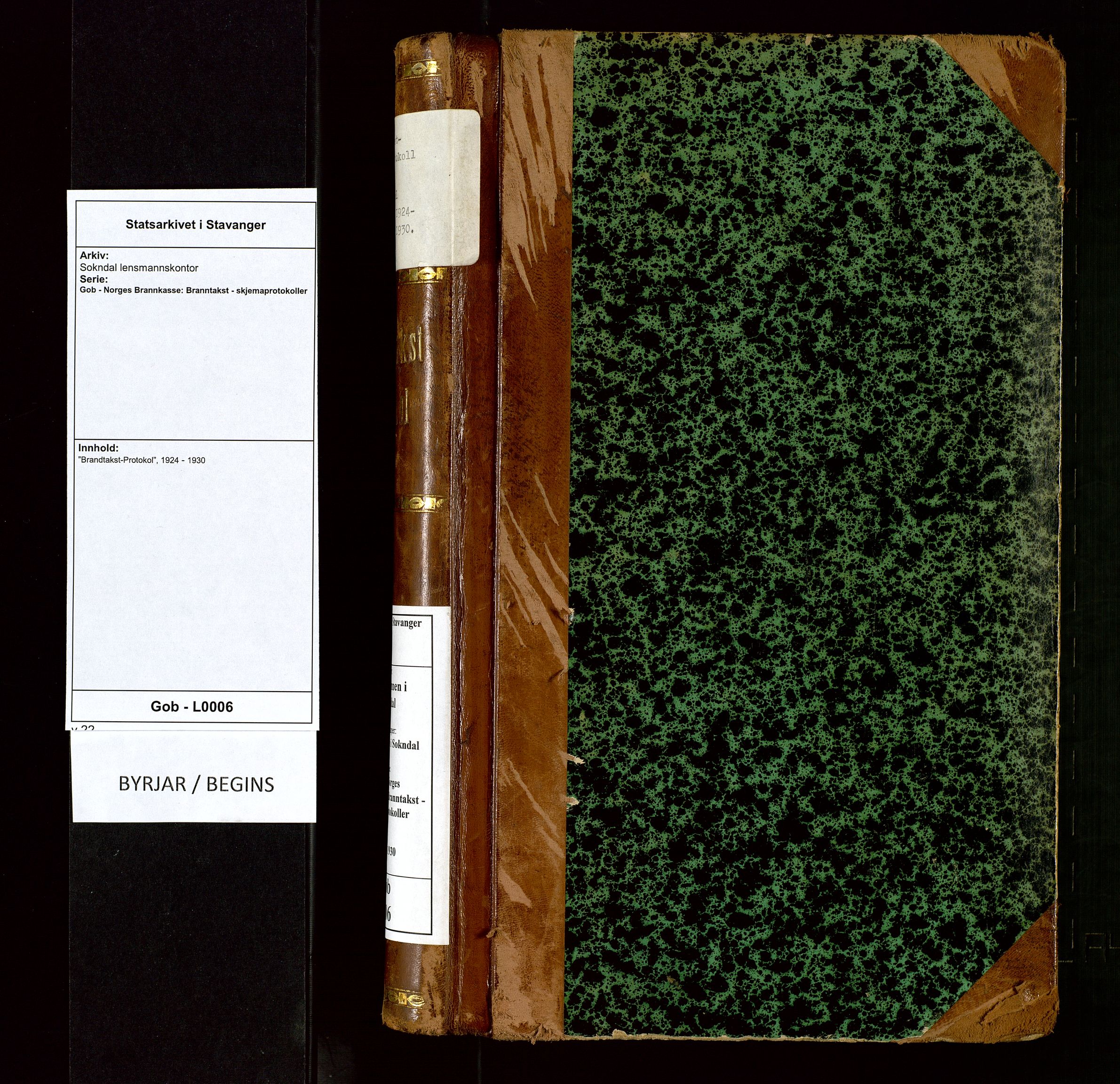 Sokndal lensmannskontor, AV/SAST-A-100417/Gob/L0006: "Brandtakst-Protokol", 1924-1930