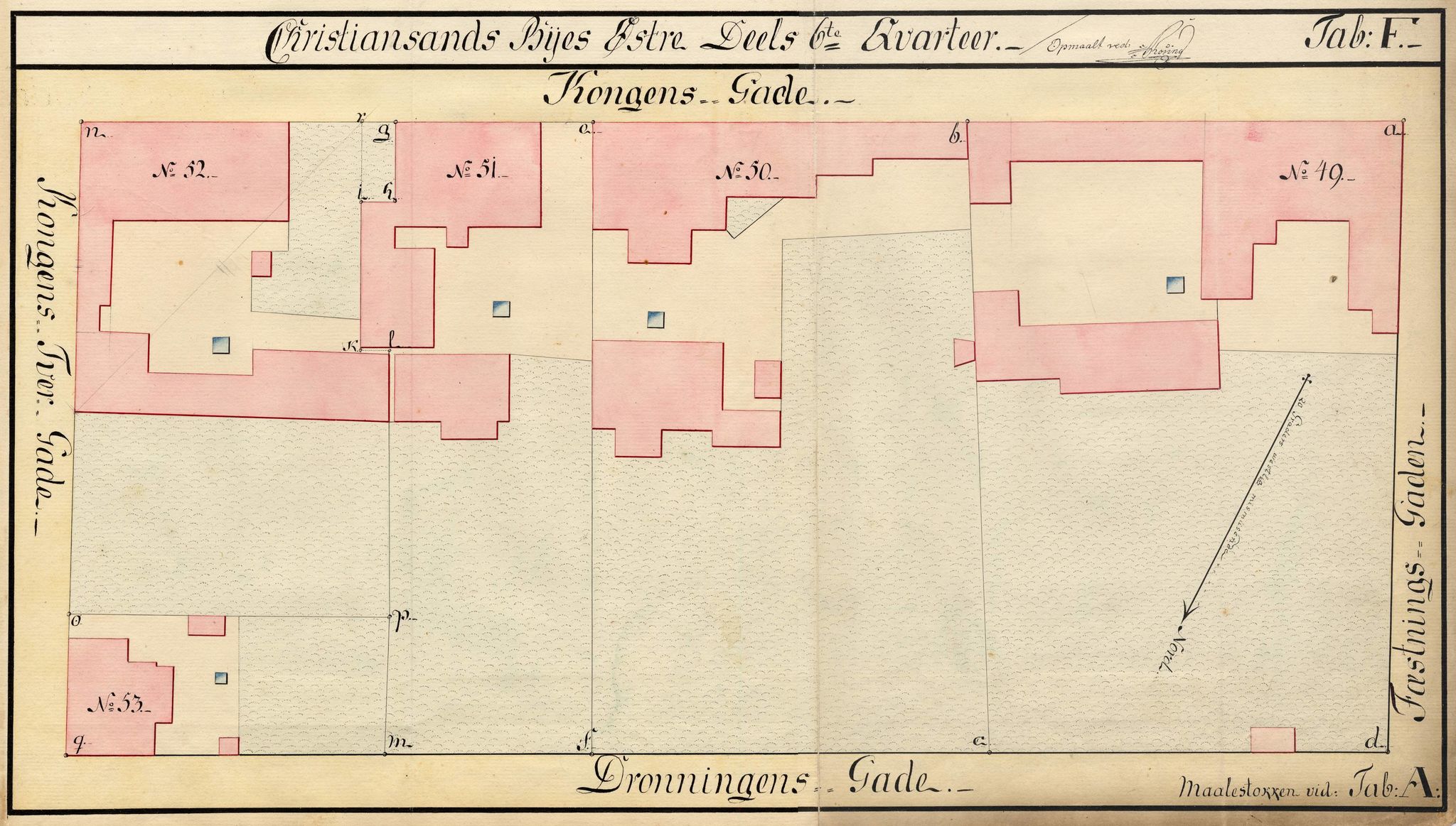 Kristiansand By - Magistraten, IKAV/1001KG122/T/Ta/L0001: Stadskonduktør Rosings kvartalskart, 1786-1806