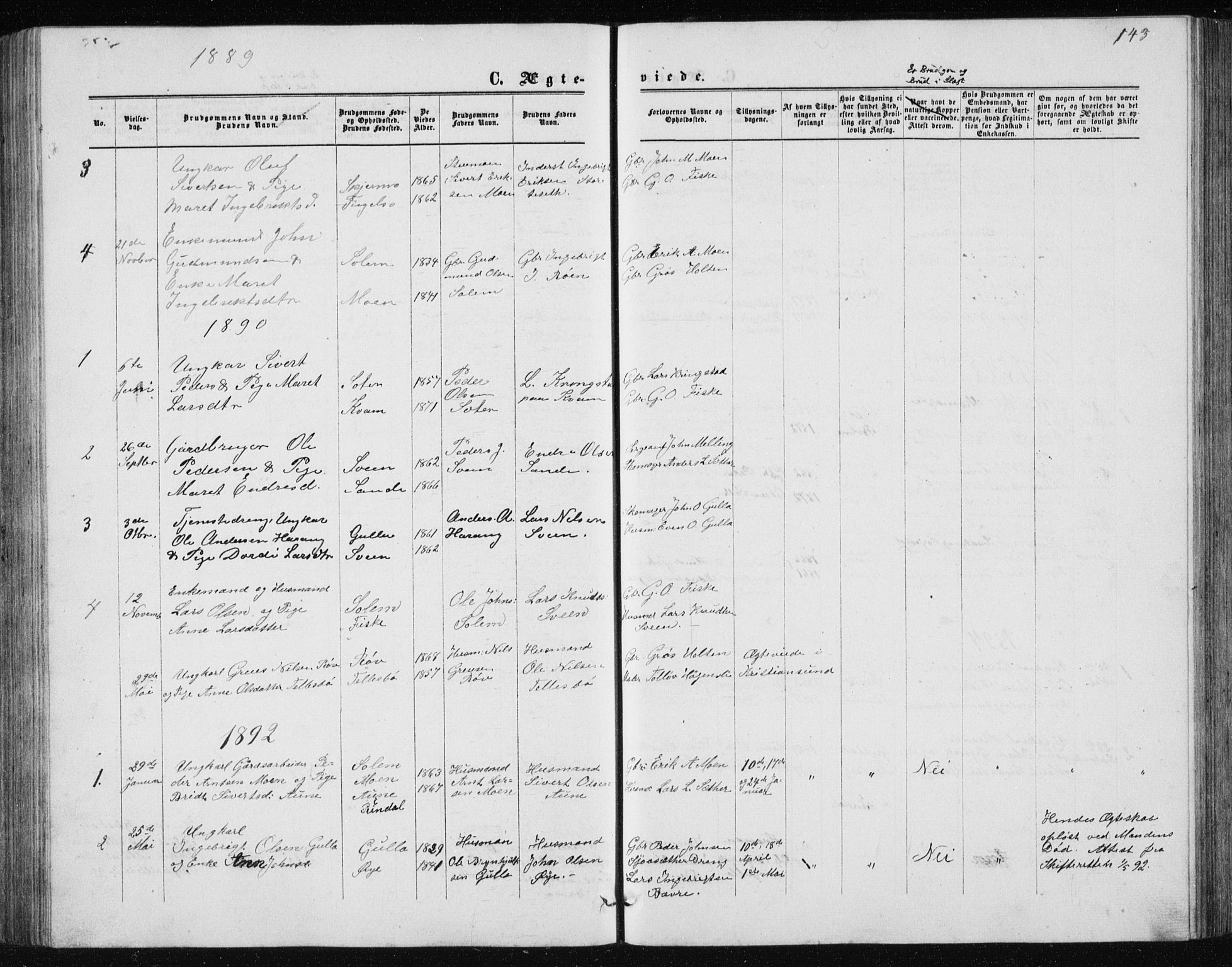 Ministerialprotokoller, klokkerbøker og fødselsregistre - Møre og Romsdal, AV/SAT-A-1454/597/L1064: Klokkerbok nr. 597C01, 1866-1898, s. 143