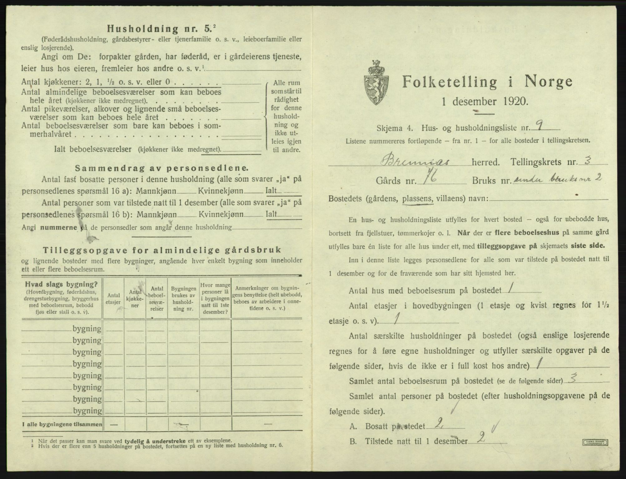 SAB, Folketelling 1920 for 1220 Bremnes herred, 1920, s. 135