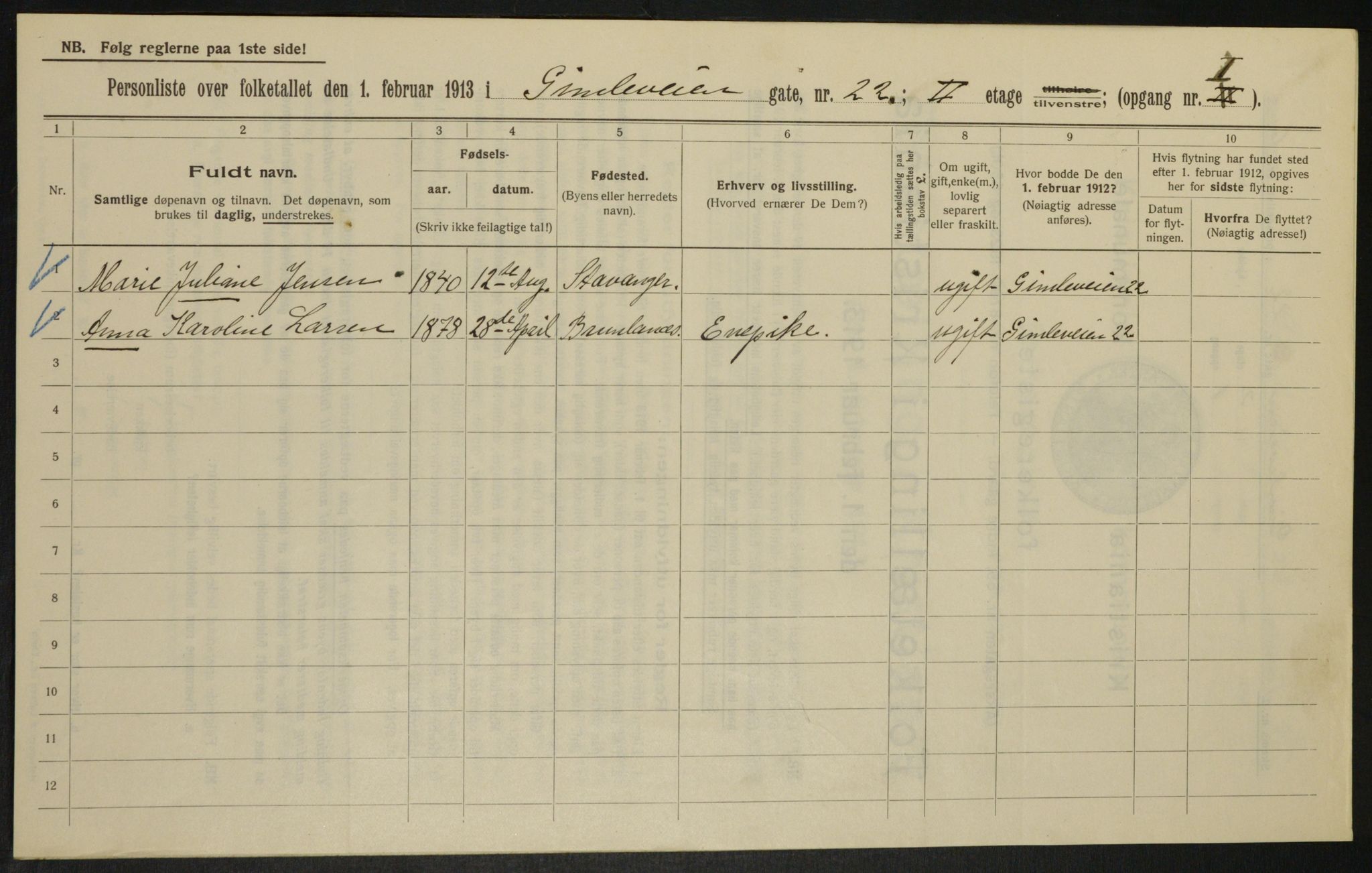 OBA, Kommunal folketelling 1.2.1913 for Kristiania, 1913, s. 29383