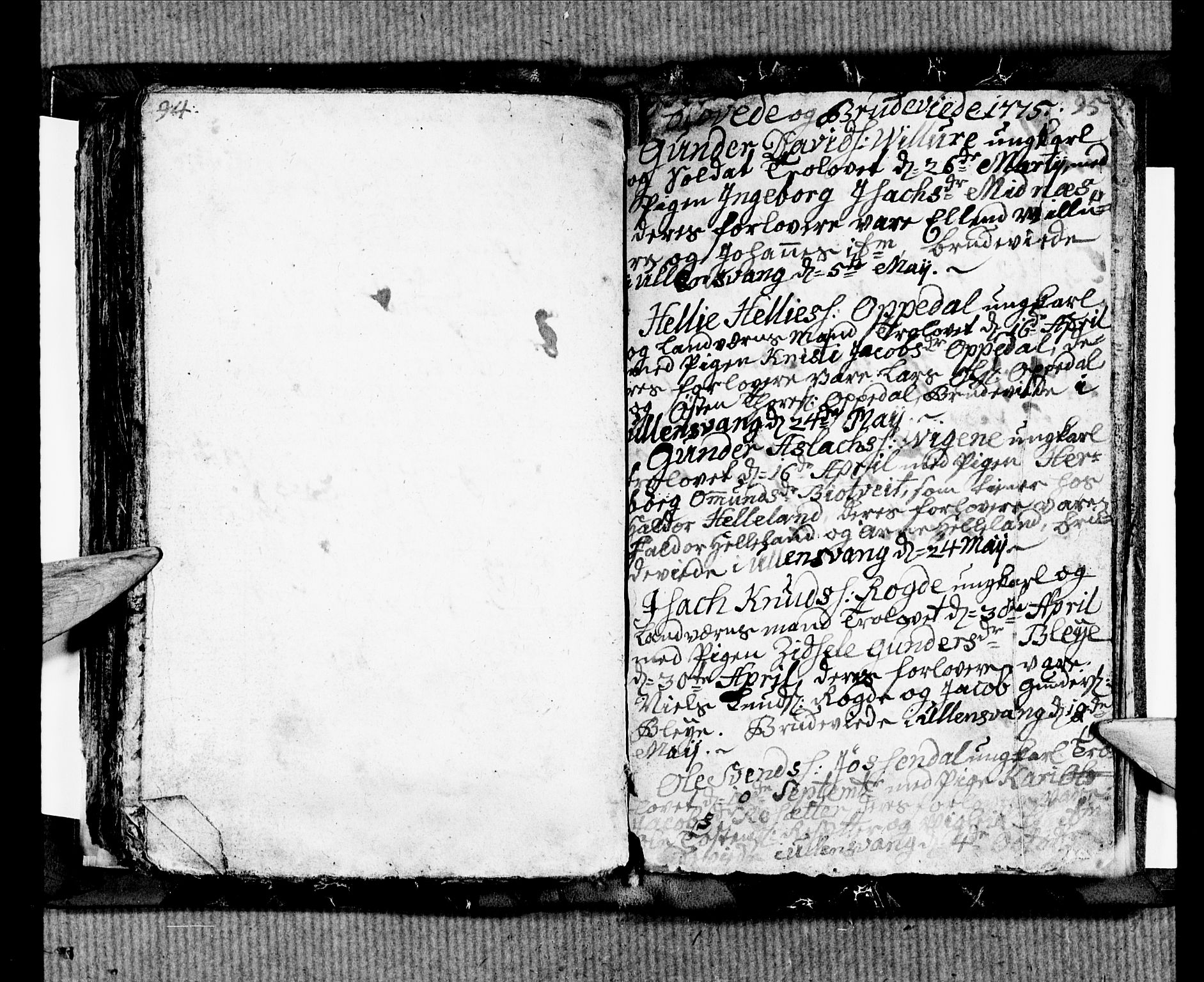 Ullensvang sokneprestembete, SAB/A-78701/H/Hab: Klokkerbok nr. B 4, 1775-1778, s. 94-95