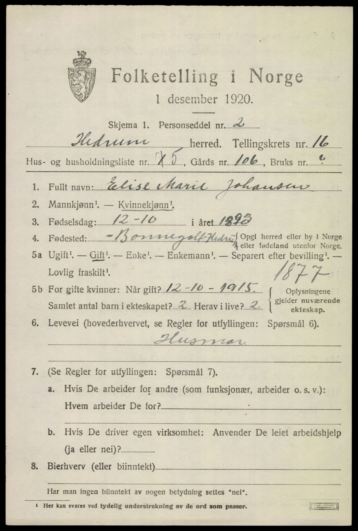 SAKO, Folketelling 1920 for 0727 Hedrum herred, 1920, s. 10293