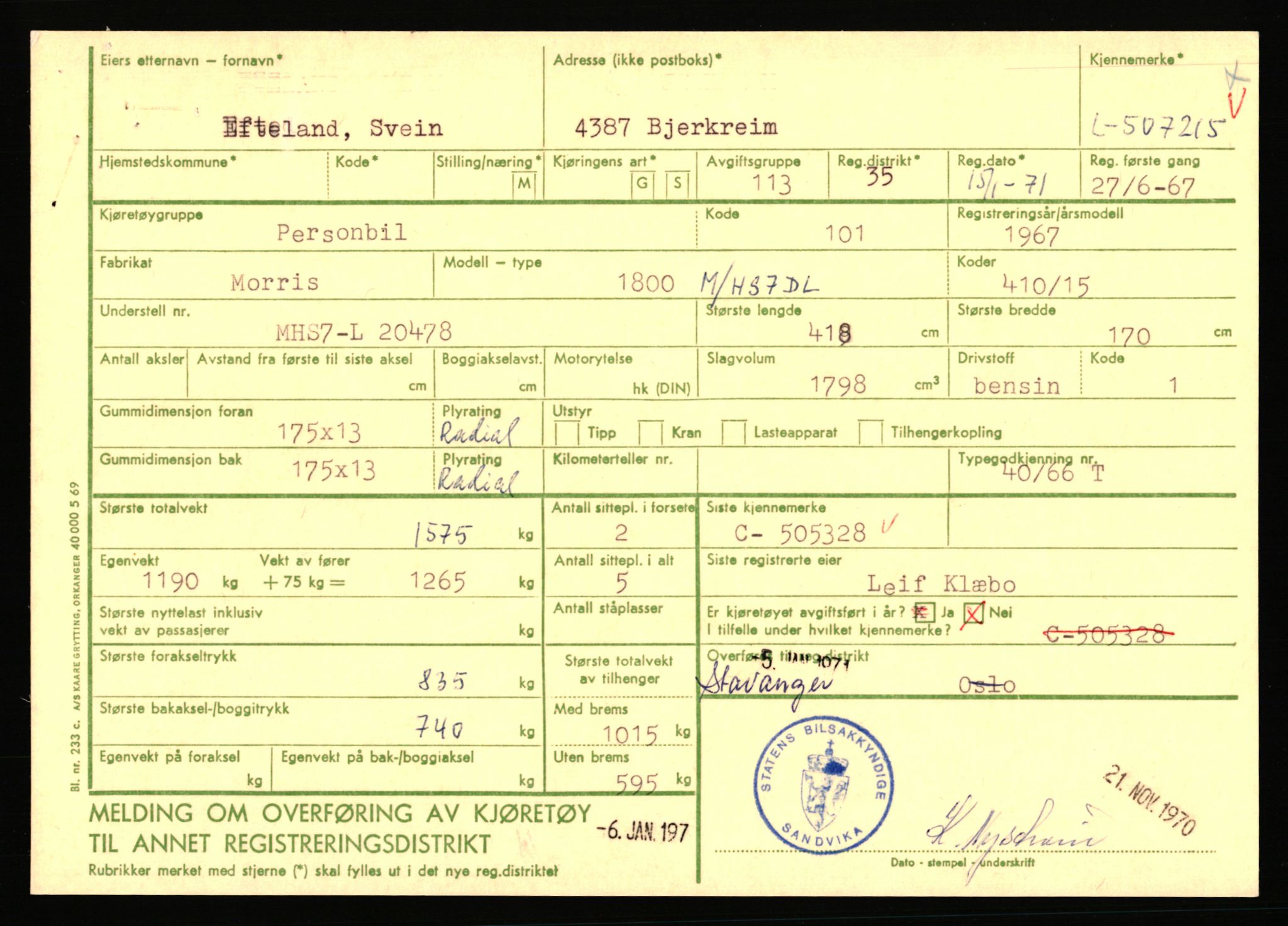 Stavanger trafikkstasjon, AV/SAST-A-101942/0/F/L0078: L-503000 - L-602908, 1930-1971, s. 2471