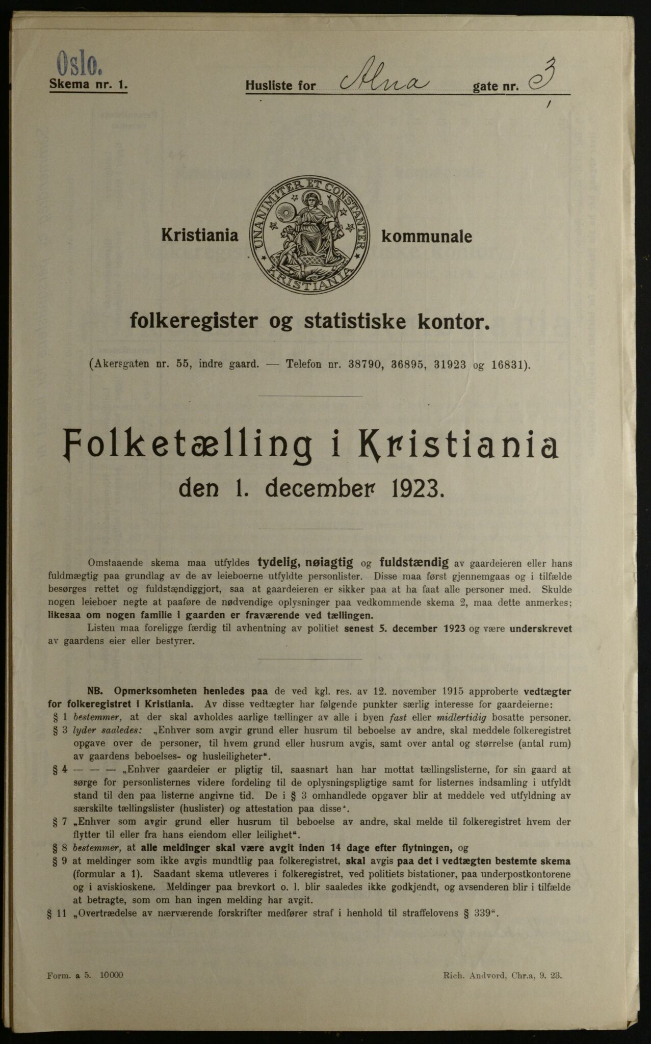 OBA, Kommunal folketelling 1.12.1923 for Kristiania, 1923, s. 1418