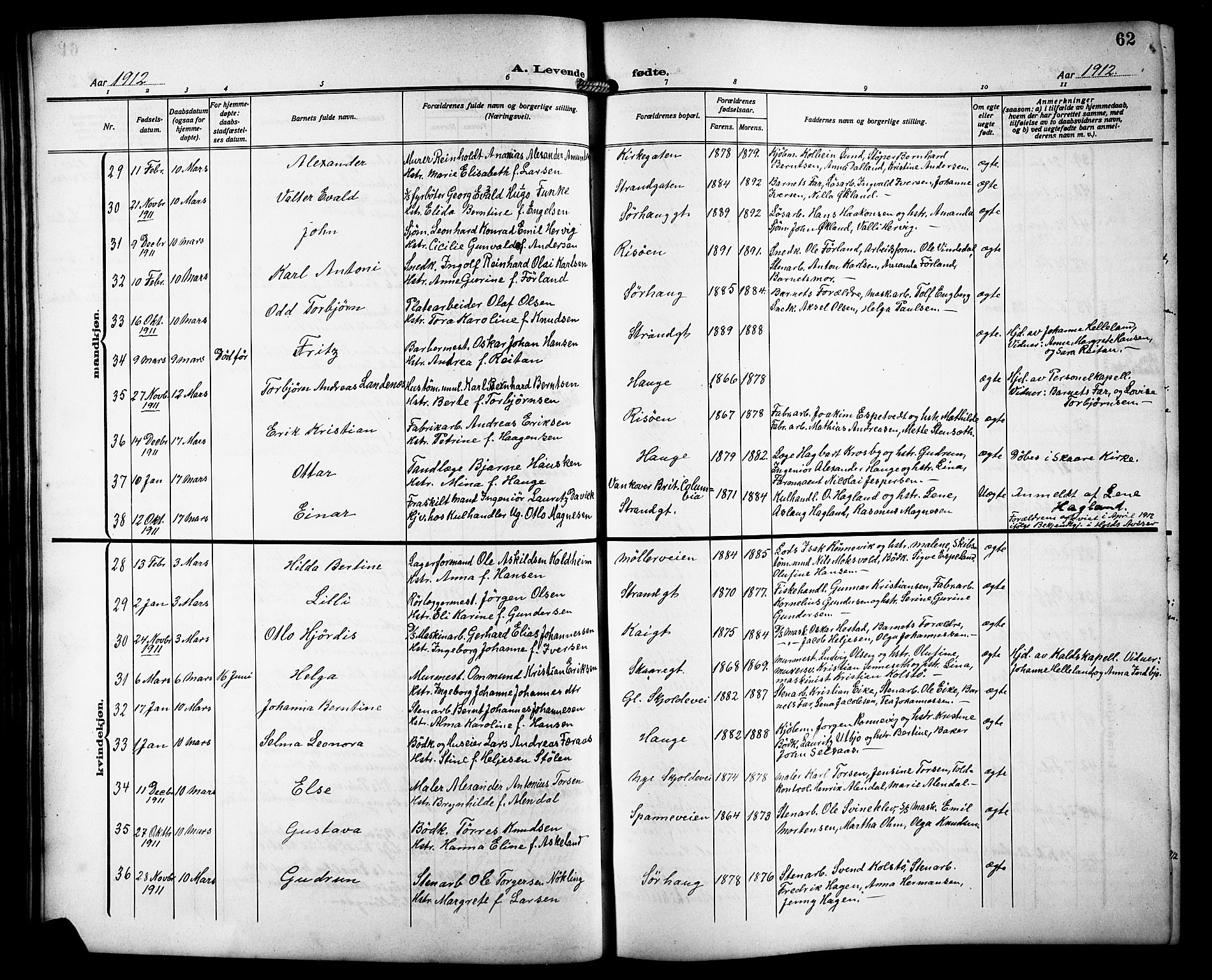 Haugesund sokneprestkontor, AV/SAST-A -101863/H/Ha/Hab/L0007: Klokkerbok nr. B 7, 1909-1920, s. 62