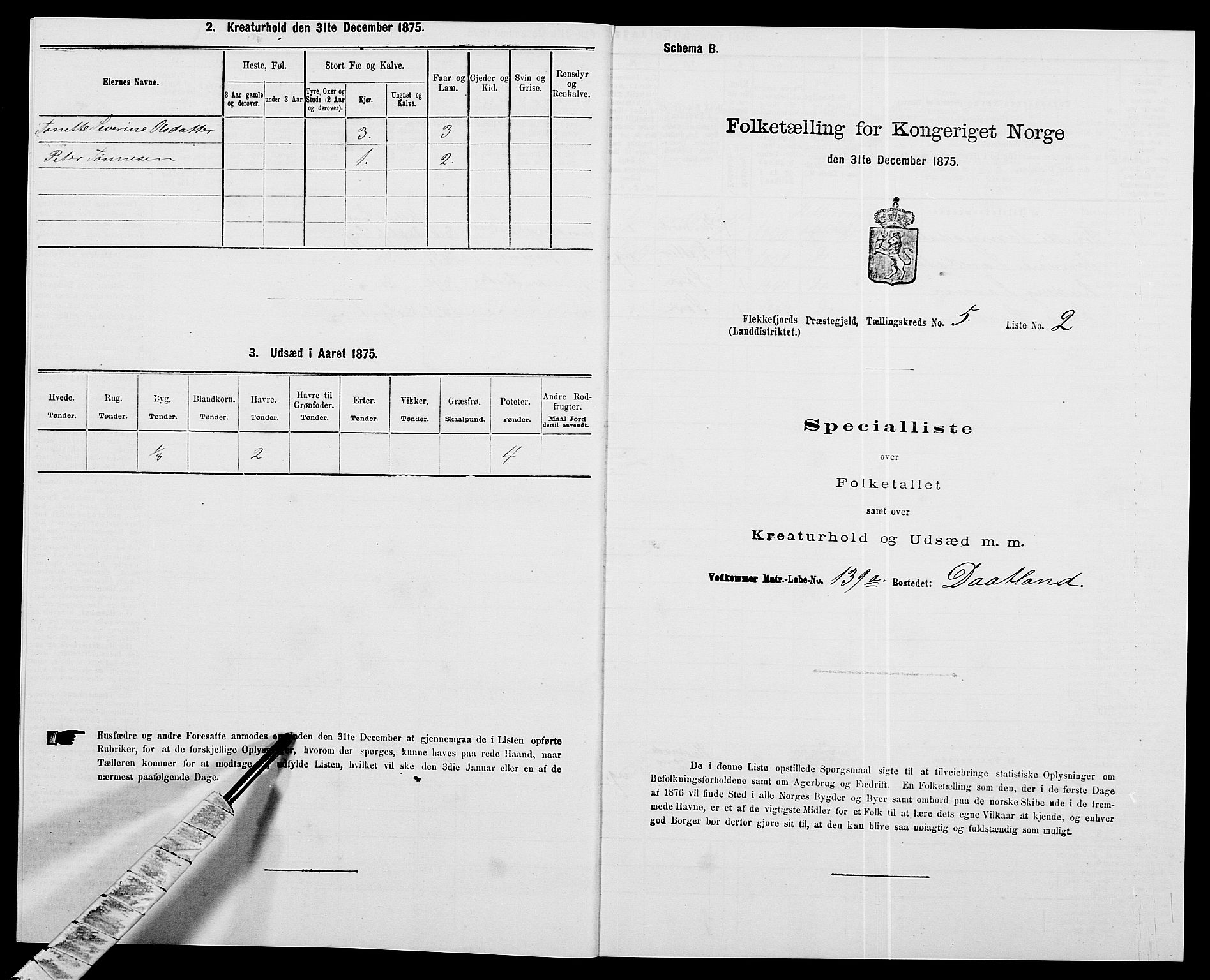 SAK, Folketelling 1875 for 1042L Flekkefjord prestegjeld, Nes sokn og Hidra sokn, 1875, s. 694