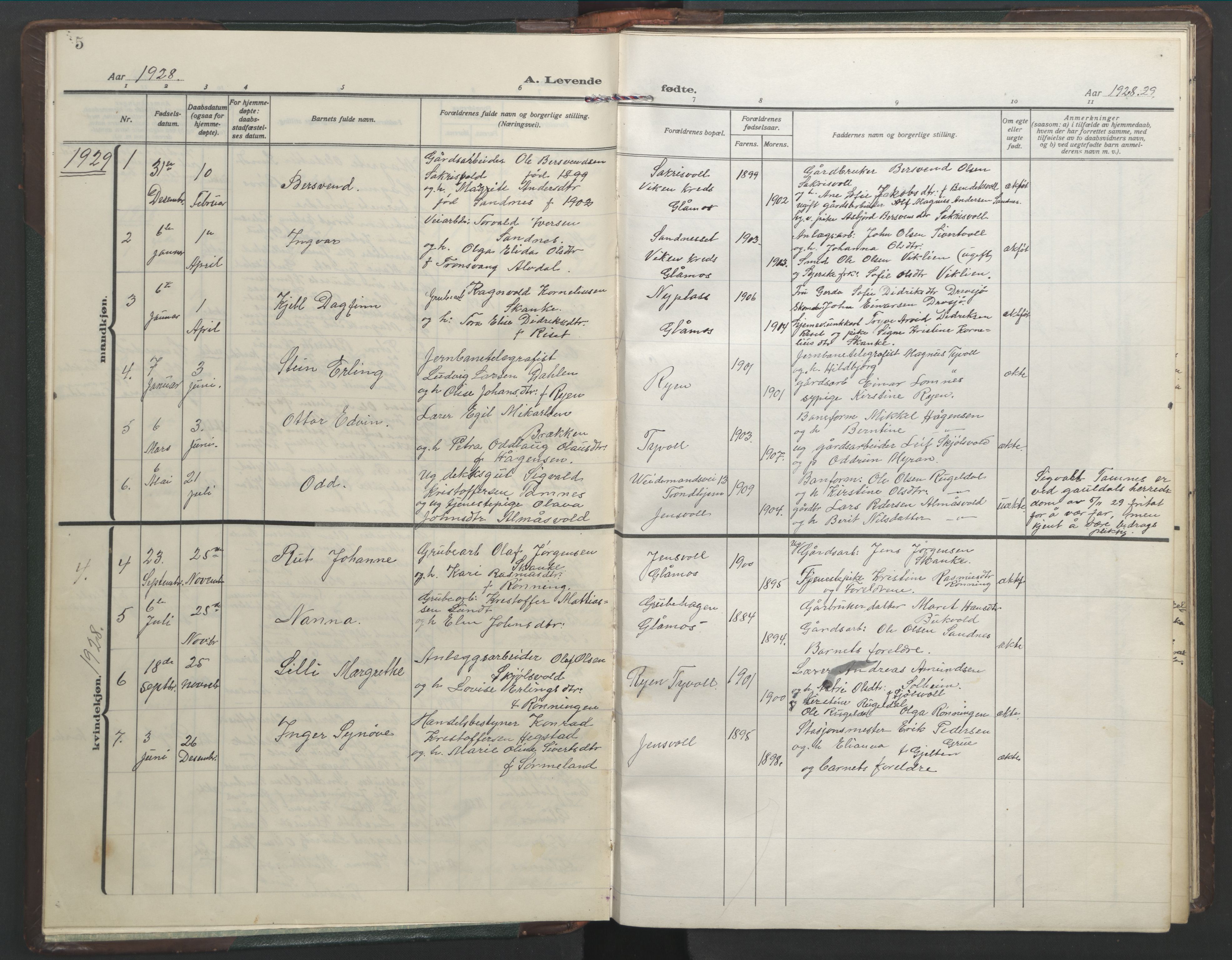 Ministerialprotokoller, klokkerbøker og fødselsregistre - Sør-Trøndelag, SAT/A-1456/682/L0947: Klokkerbok nr. 682C01, 1926-1968, s. 5