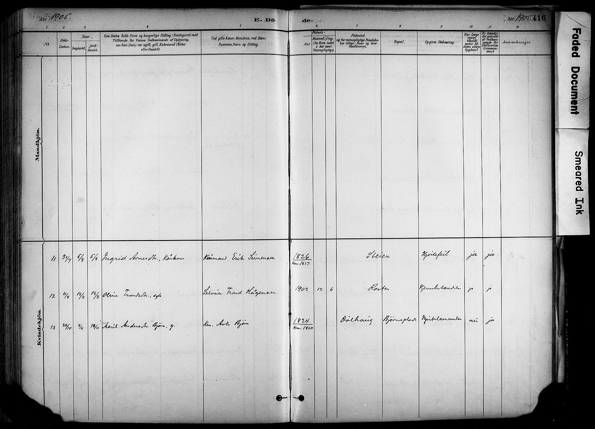 Alvdal prestekontor, SAH/PREST-060/H/Ha/Haa/L0002: Ministerialbok nr. 2, 1883-1906, s. 416