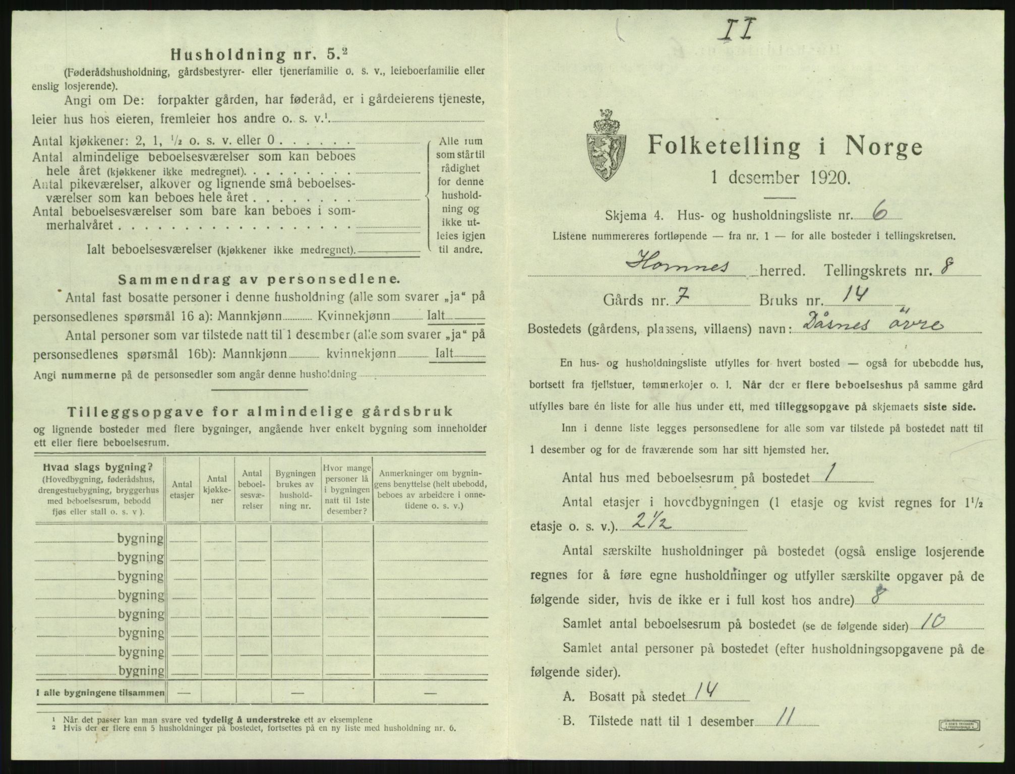 SAK, Folketelling 1920 for 0936 Hornnes herred, 1920, s. 303