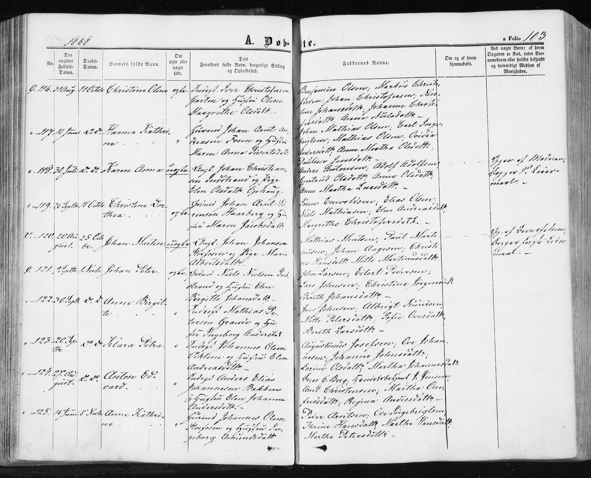 Ministerialprotokoller, klokkerbøker og fødselsregistre - Sør-Trøndelag, SAT/A-1456/659/L0737: Ministerialbok nr. 659A07, 1857-1875, s. 103