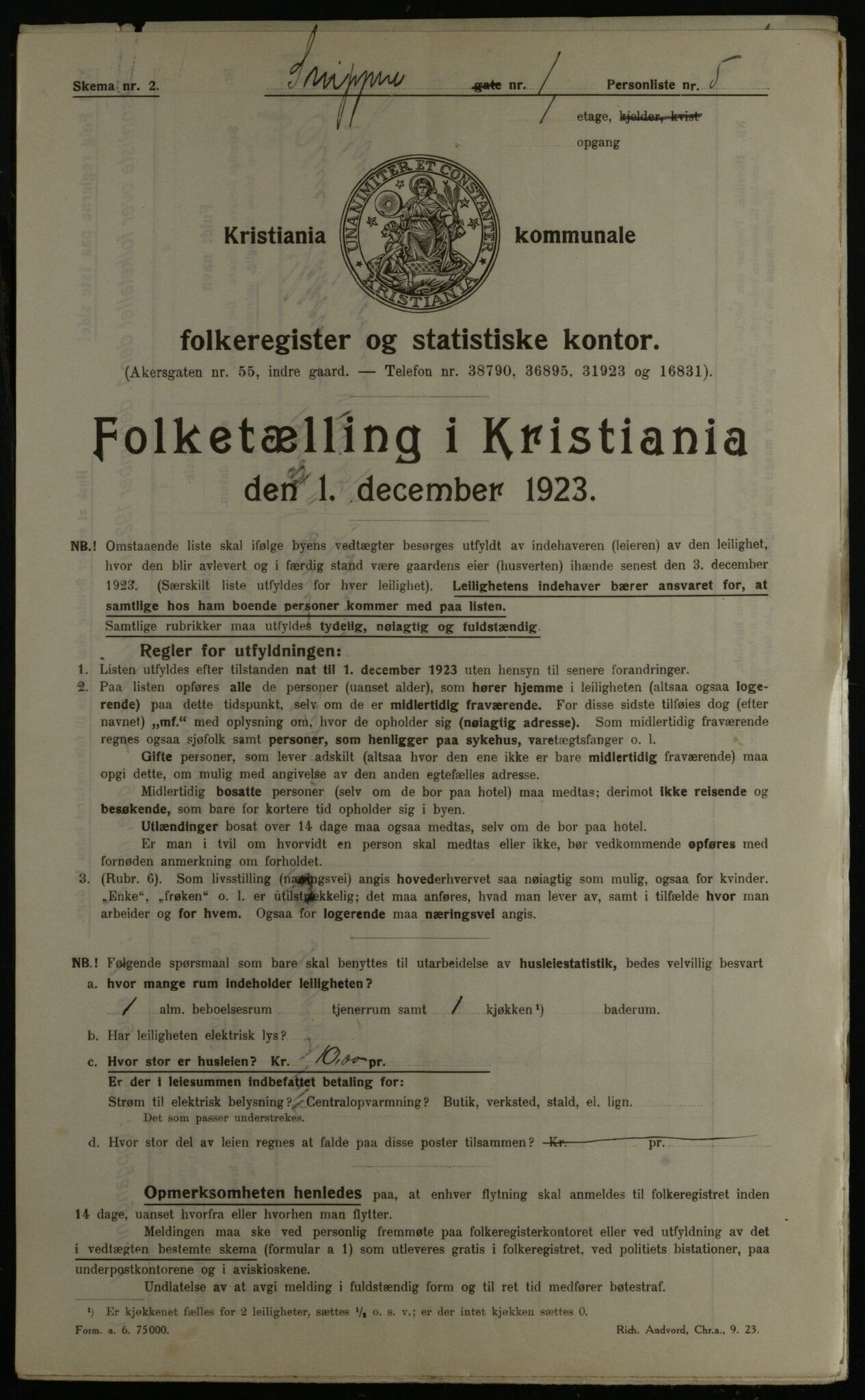 OBA, Kommunal folketelling 1.12.1923 for Kristiania, 1923, s. 108075