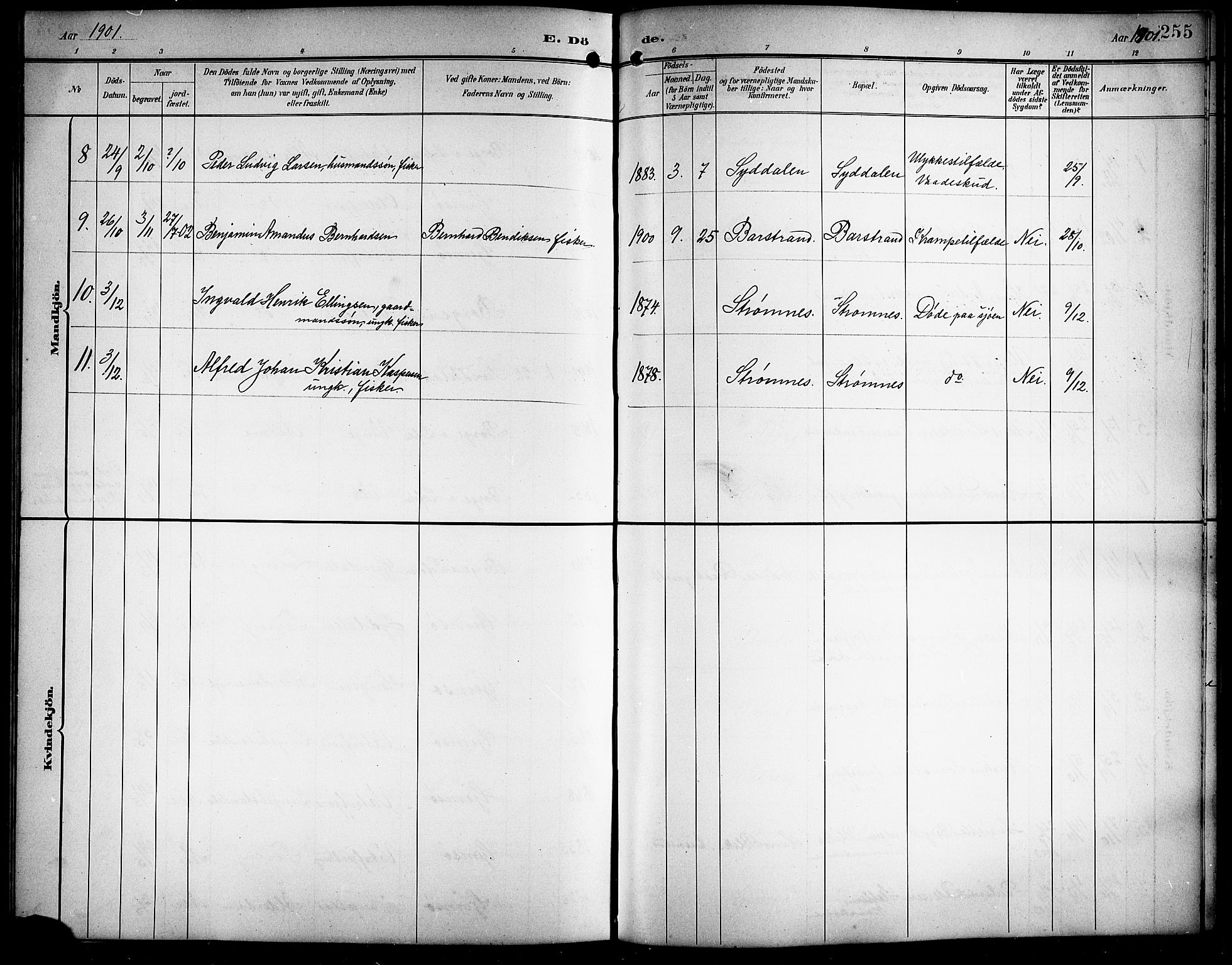 Ministerialprotokoller, klokkerbøker og fødselsregistre - Nordland, AV/SAT-A-1459/876/L1105: Klokkerbok nr. 876C04, 1896-1914, s. 255