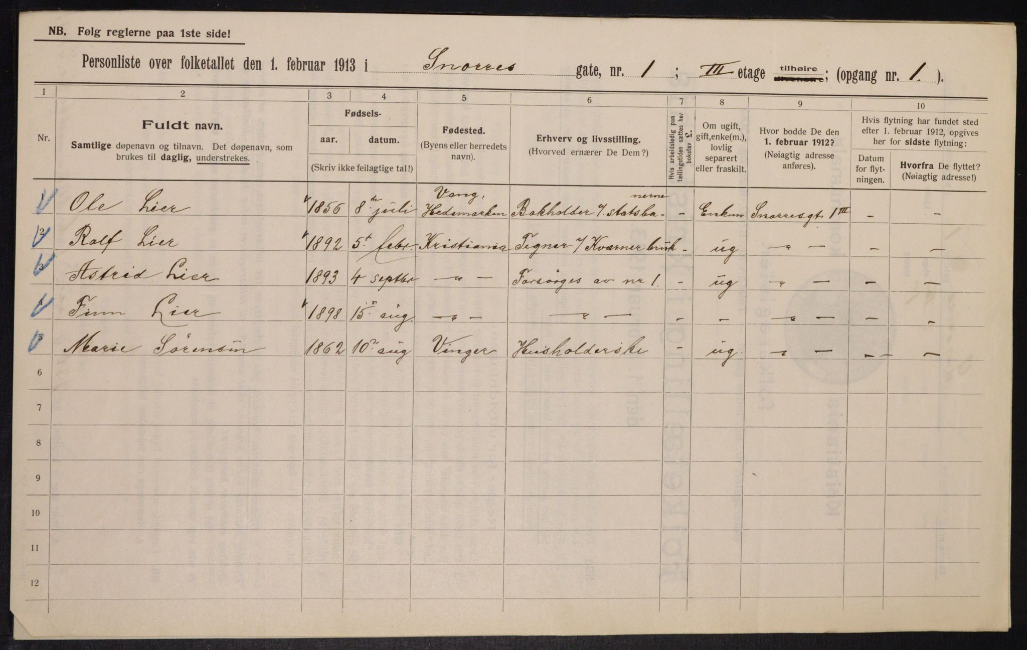 OBA, Kommunal folketelling 1.2.1913 for Kristiania, 1913, s. 98127