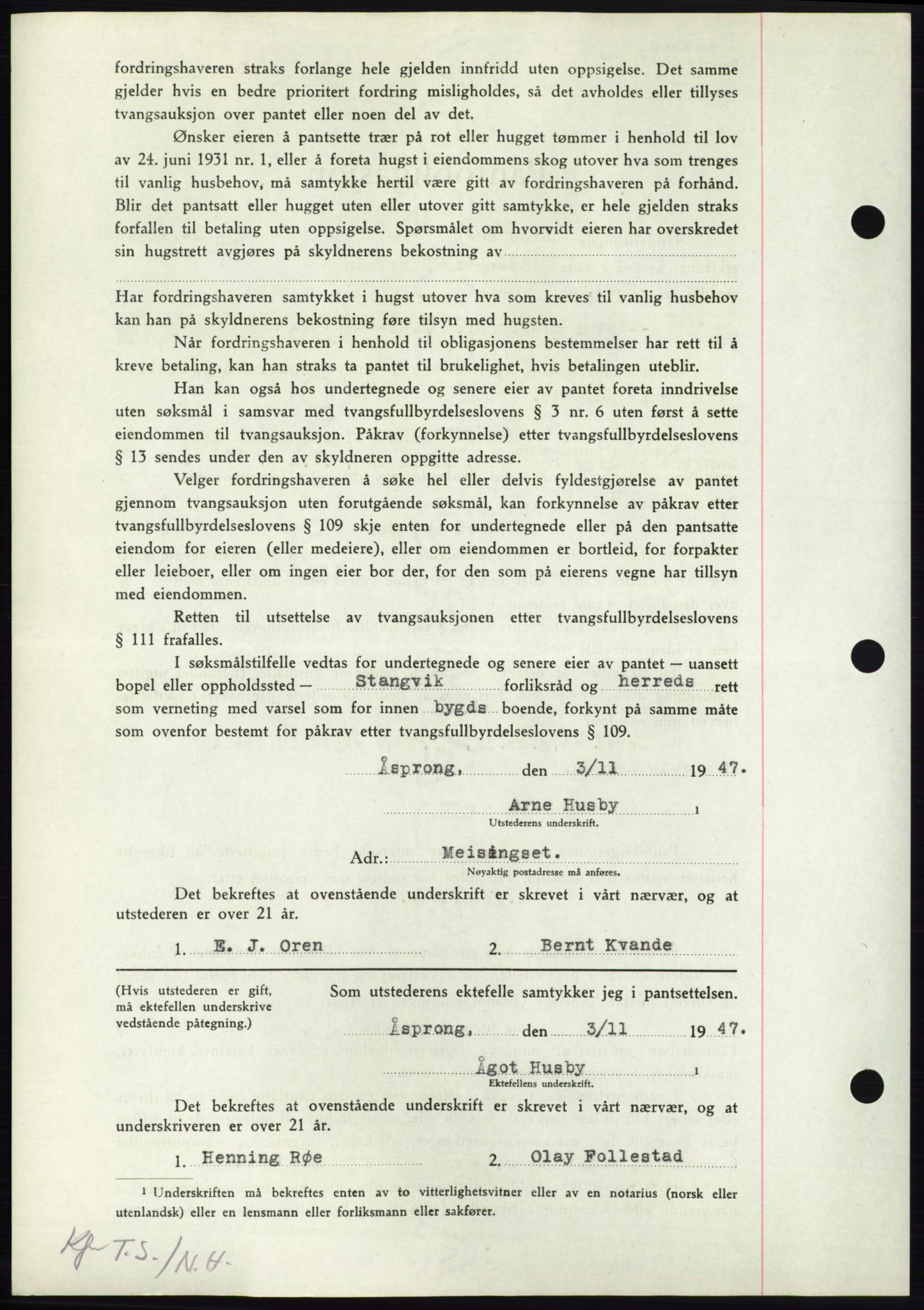 Nordmøre sorenskriveri, AV/SAT-A-4132/1/2/2Ca: Pantebok nr. B97, 1947-1948, Dagboknr: 2589/1947