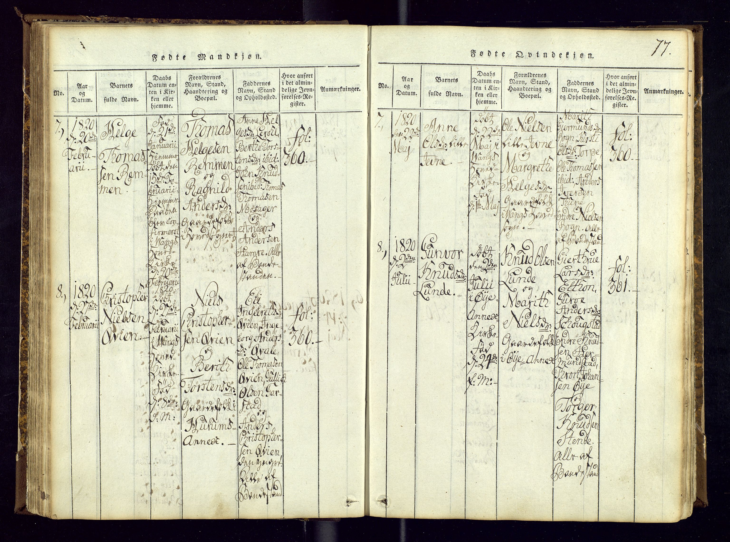 Vang prestekontor, Valdres, SAH/PREST-140/H/Ha/L0004: Ministerialbok nr. 4, 1814-1831, s. 77