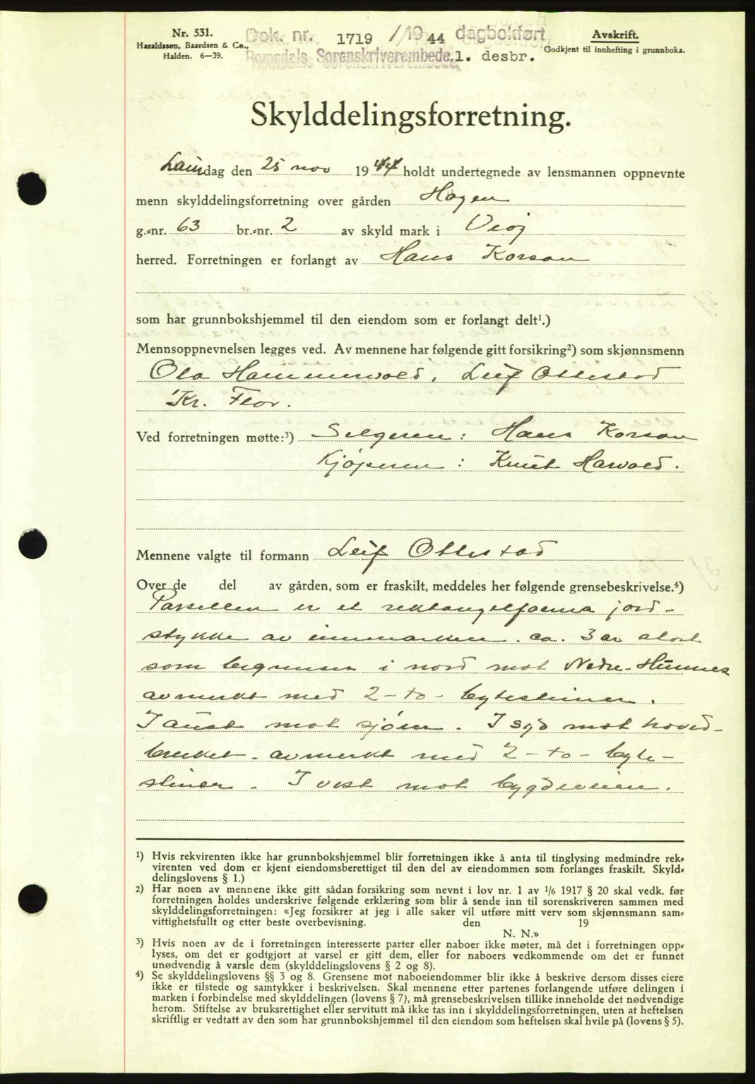 Romsdal sorenskriveri, SAT/A-4149/1/2/2C: Pantebok nr. A17, 1944-1945, Dagboknr: 1719/1944