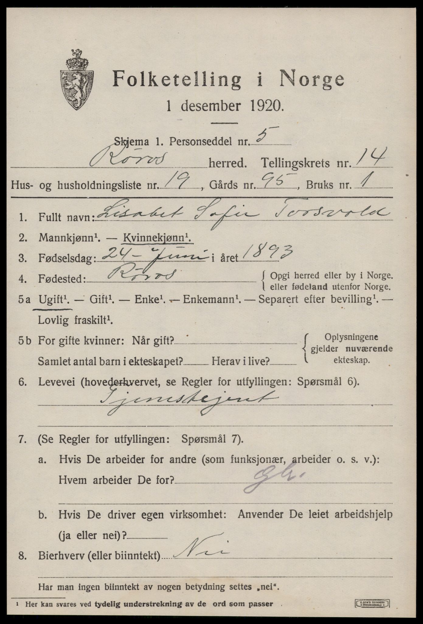 SAT, Folketelling 1920 for 1640 Røros herred, 1920, s. 9882