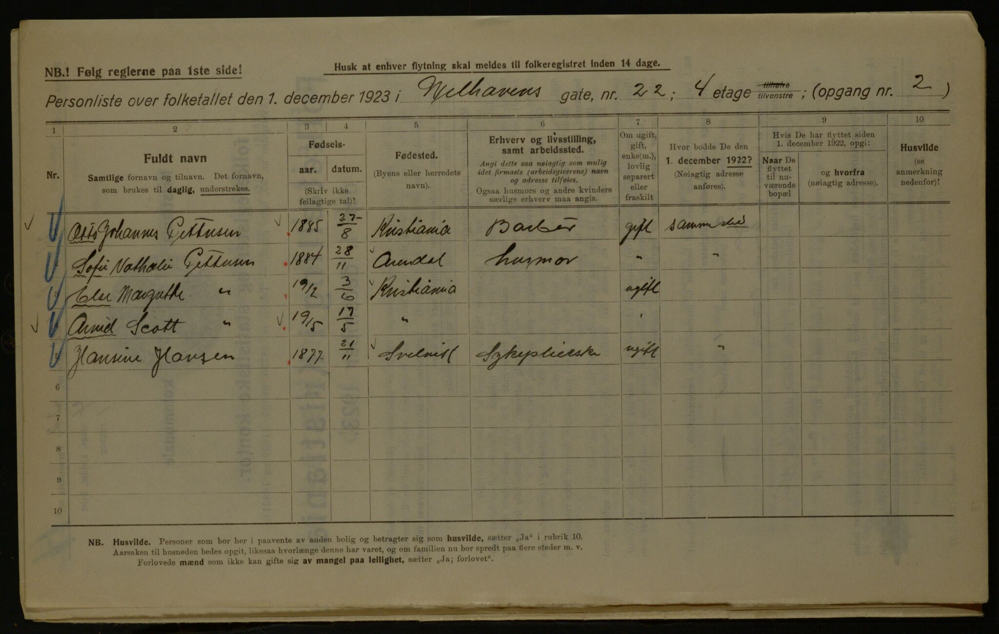 OBA, Kommunal folketelling 1.12.1923 for Kristiania, 1923, s. 140992