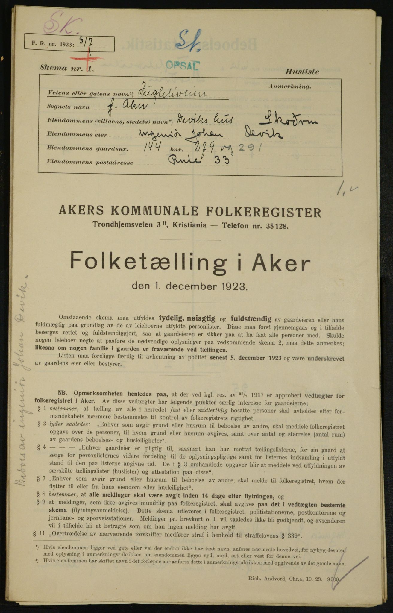 , Kommunal folketelling 1.12.1923 for Aker, 1923, s. 24562