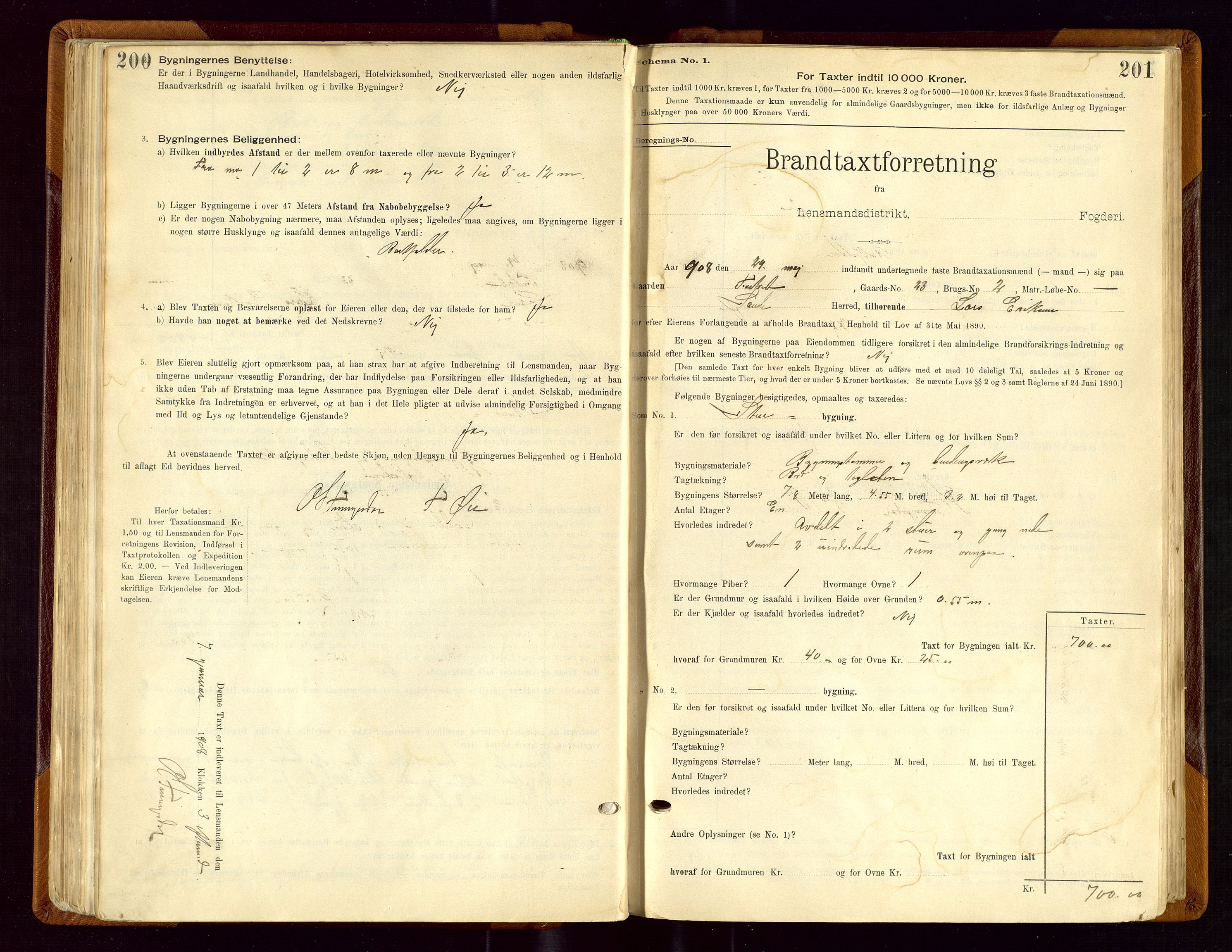 Sauda lensmannskontor, AV/SAST-A-100177/Gob/L0001: Branntakstprotokoll - skjematakst, 1894-1914, s. 200-201