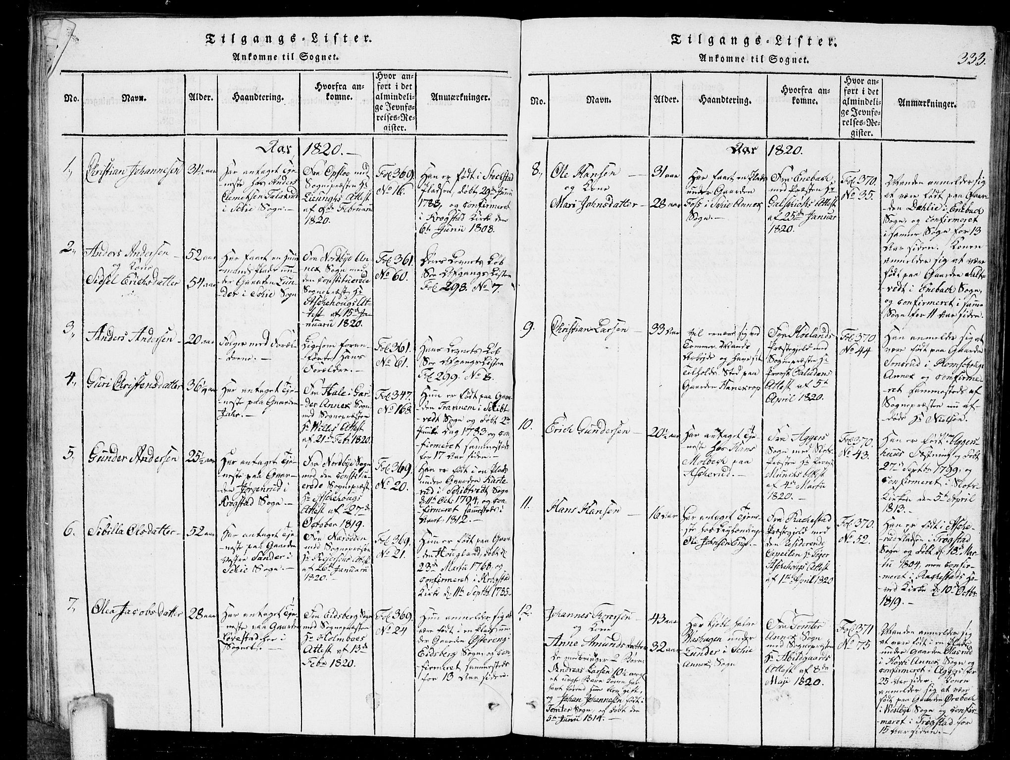 Kråkstad prestekontor Kirkebøker, AV/SAO-A-10125a/G/Ga/L0001: Klokkerbok nr. I 1, 1813-1824, s. 333