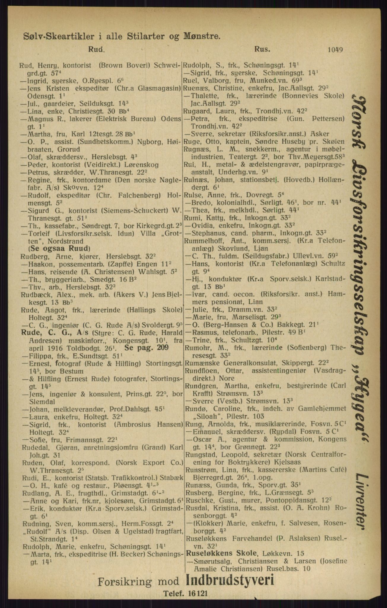 Kristiania/Oslo adressebok, PUBL/-, 1916, s. 1049