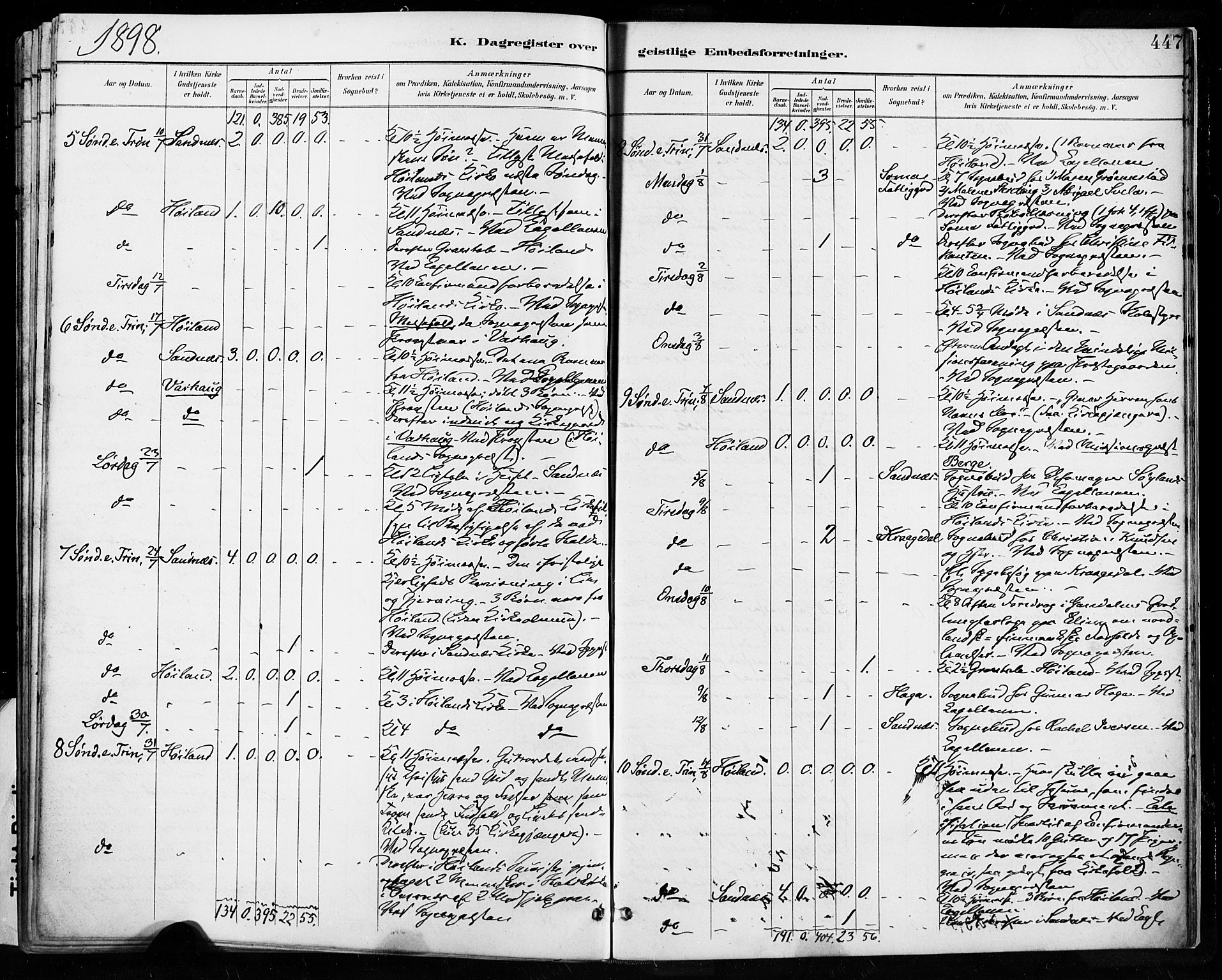 Høyland sokneprestkontor, AV/SAST-A-101799/001/30BA/L0013: Ministerialbok nr. A 13.2, 1889-1898, s. 447
