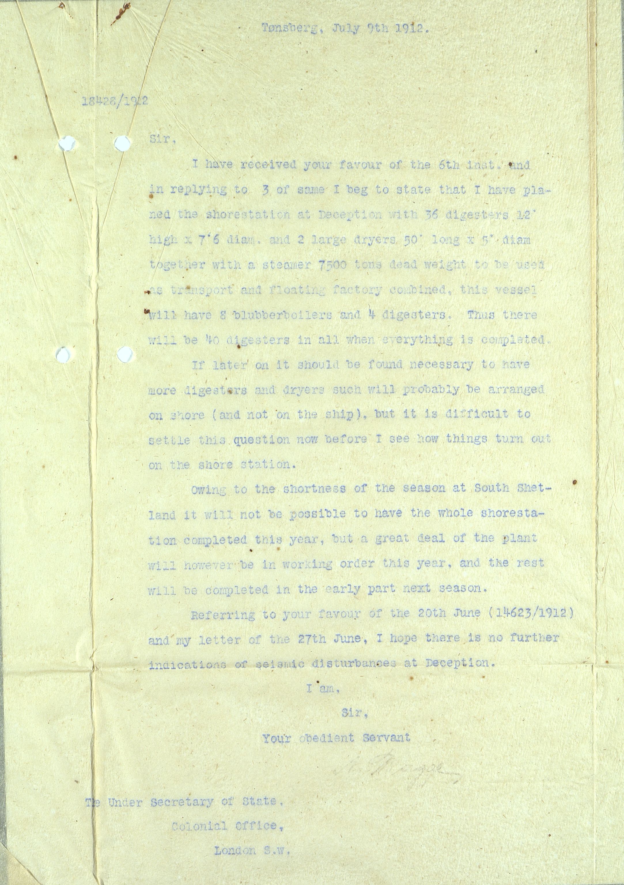 Pa 258 - N. Bugge AS, VEMU/A-1326/E/Ea/L0001/0002: Lisensavtaler og korrespondanse med Britiske myndigheter / The Under Secretary of State, Colonial Office, 1912-1920