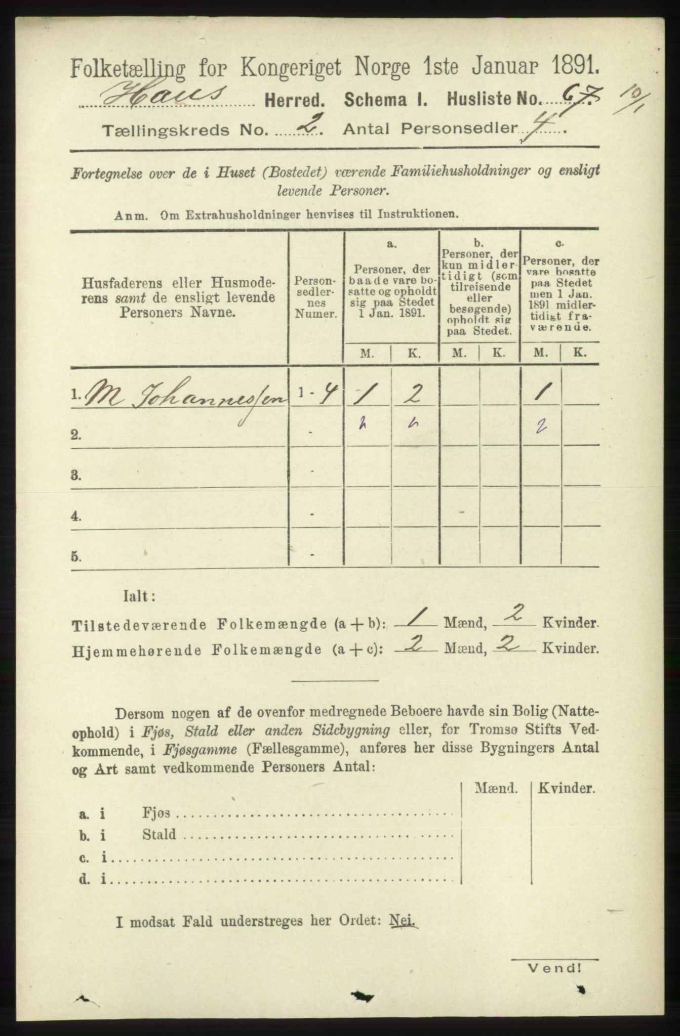 RA, Folketelling 1891 for 1250 Haus herred, 1891, s. 516