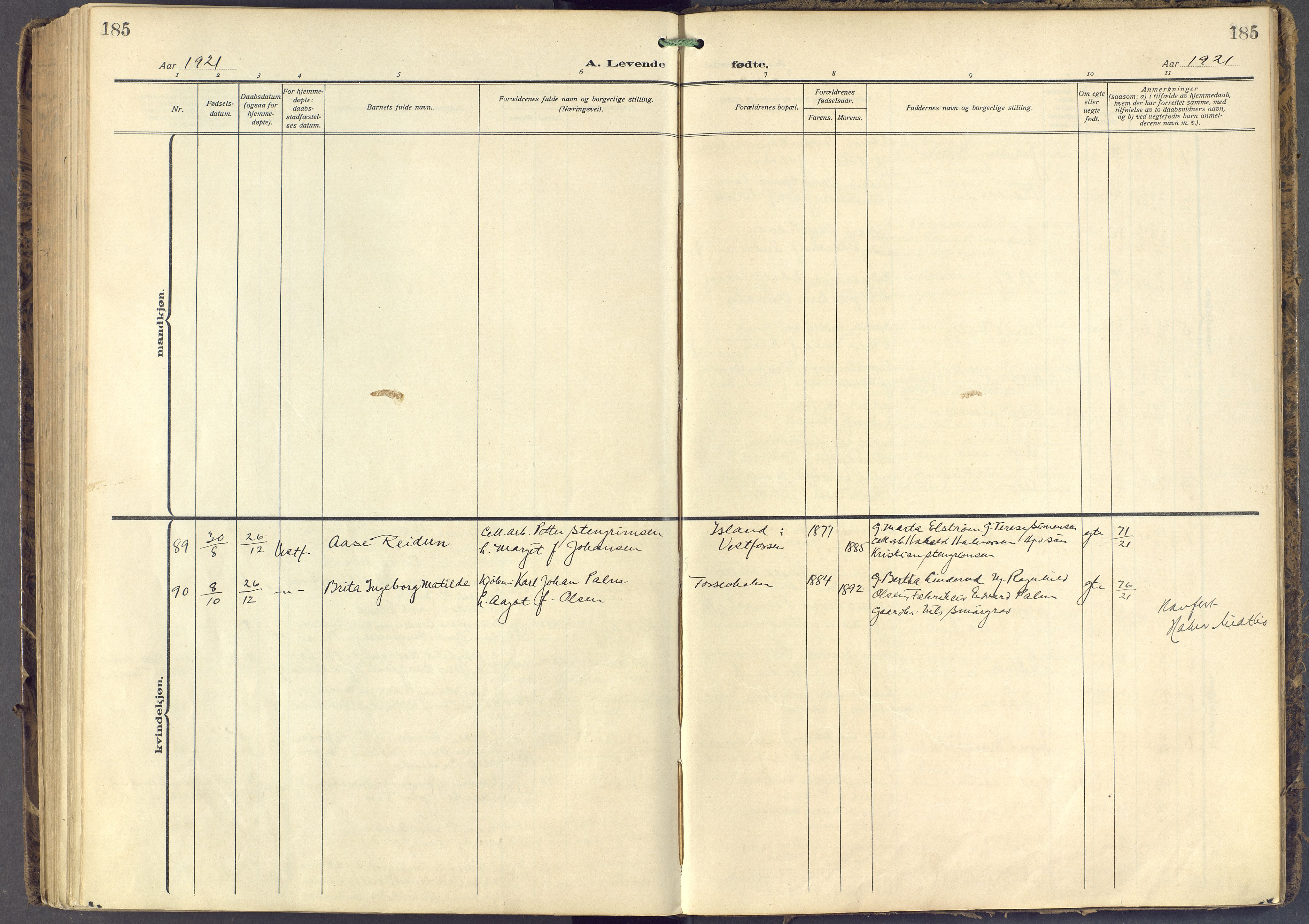 Eiker kirkebøker, AV/SAKO-A-4/F/Fb/L0009: Ministerialbok nr. II 9, 1908-1923, s. 185