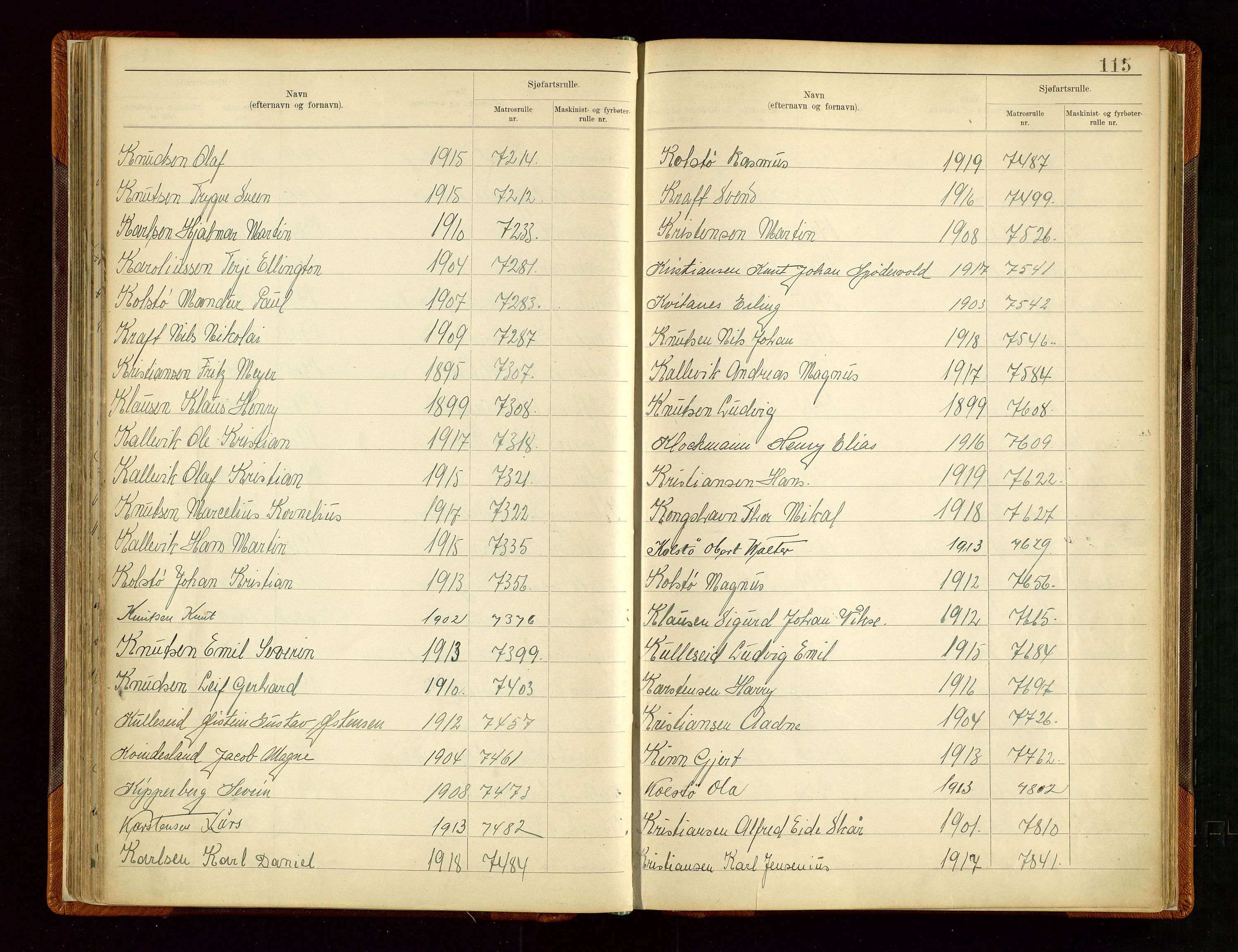 Haugesund sjømannskontor, AV/SAST-A-102007/F/Fb/Fba/L0006: Navneregister med henvisning til rullenummer (etternavn) Haugesund krets , 1945, s. 115