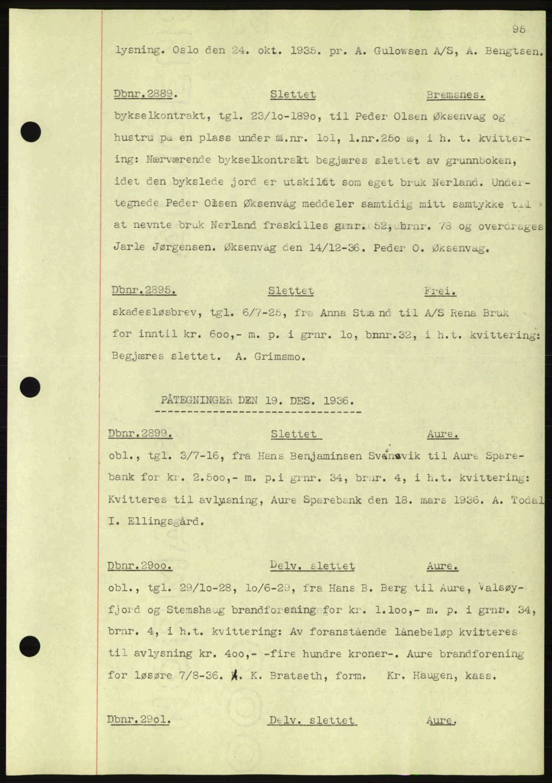 Nordmøre sorenskriveri, SAT/A-4132/1/2/2Ca: Pantebok nr. C80, 1936-1939, Dagboknr: 2889/1936