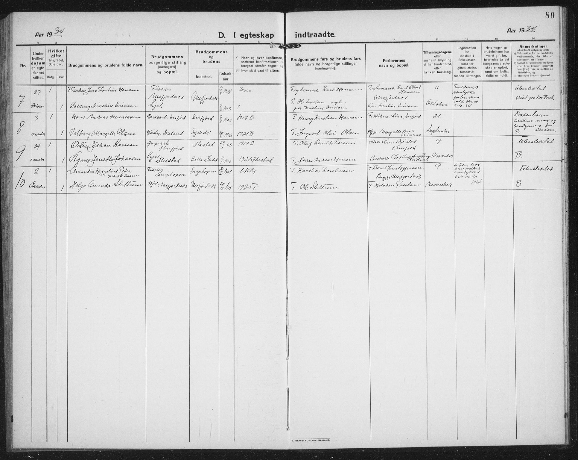 Berg sokneprestkontor, SATØ/S-1318/G/Ga/Gab/L0007klokker: Klokkerbok nr. 7, 1922-1936, s. 89