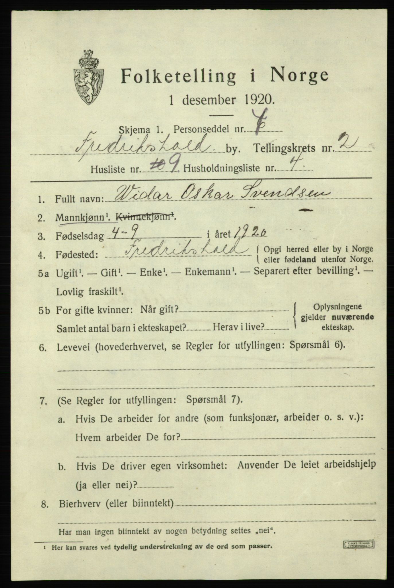 SAO, Folketelling 1920 for 0101 Fredrikshald kjøpstad, 1920, s. 9436
