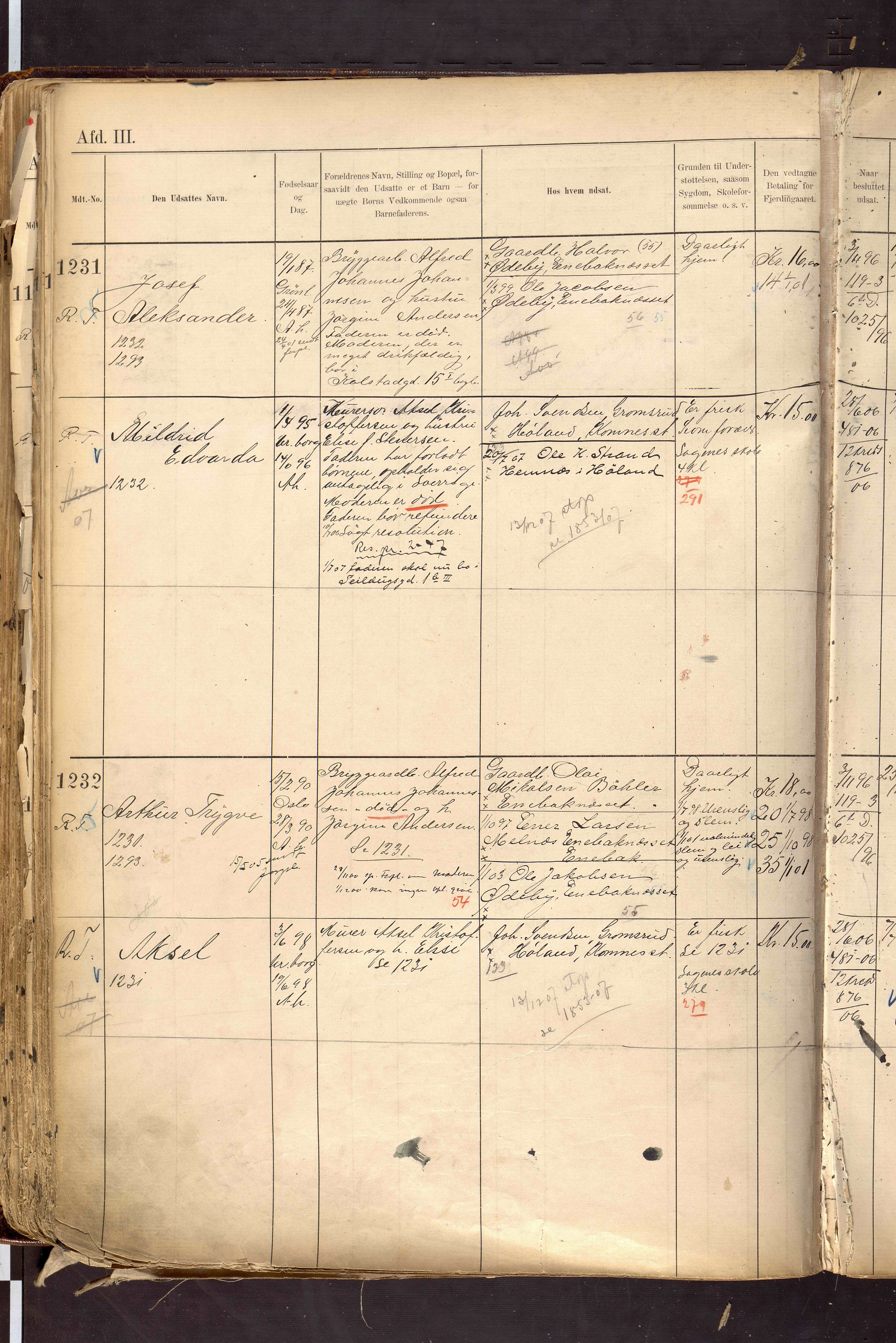 Fattigvesenet, OBA/A-20045/H/Hd/L0007: Manntallsprotokoll. Mnr. 1001-1604, 1897-1910, s. 242