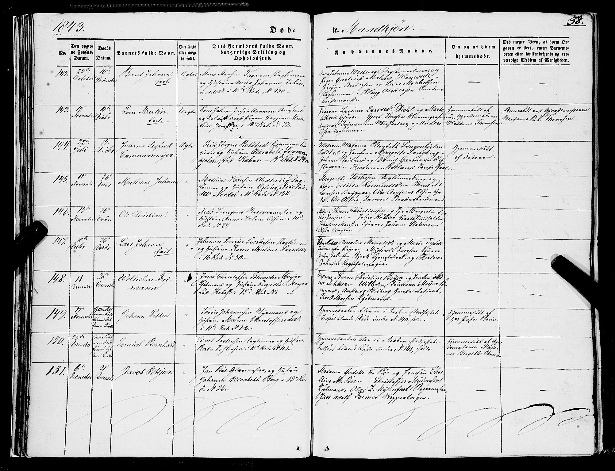 Domkirken sokneprestembete, AV/SAB-A-74801/H/Haa/L0019: Ministerialbok nr. B 2, 1841-1851, s. 38