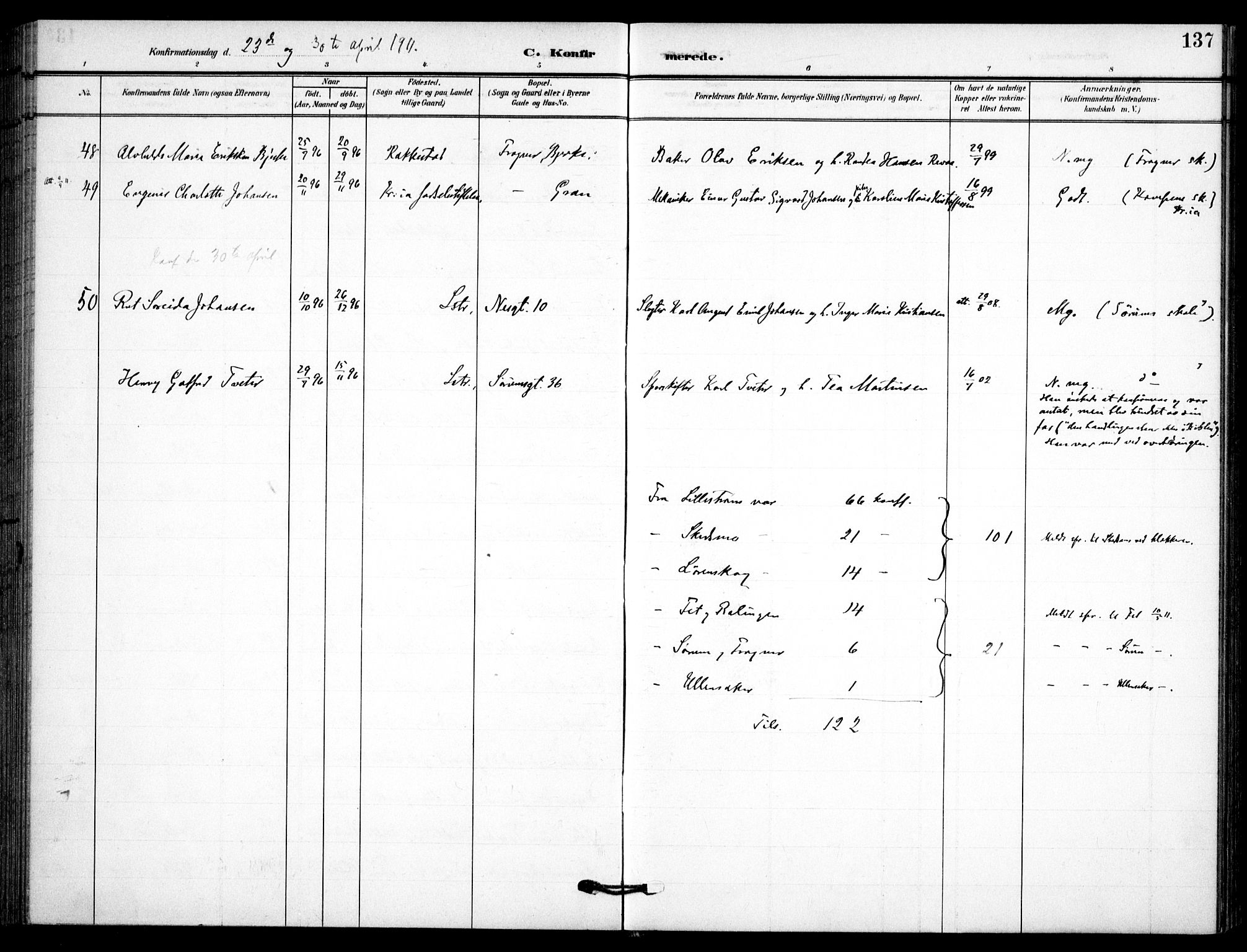 Skedsmo prestekontor Kirkebøker, SAO/A-10033a/F/Fc/L0001: Ministerialbok nr. III 1, 1908-1916, s. 137