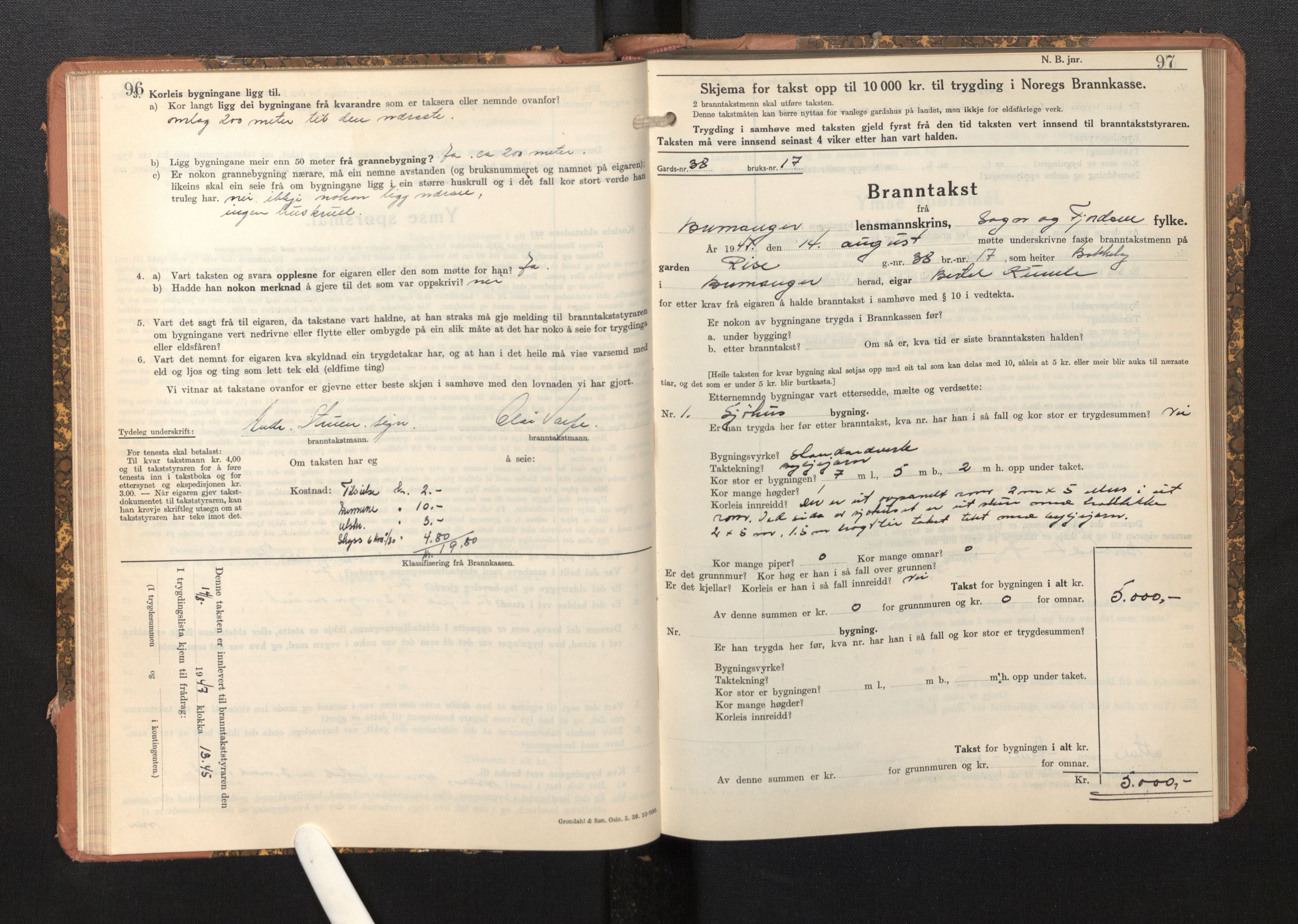 Lensmannen i Bremanger, SAB/A-26701/0012/L0009: Branntakstprotokoll, skjematakst, 1943-1950, s. 96-97