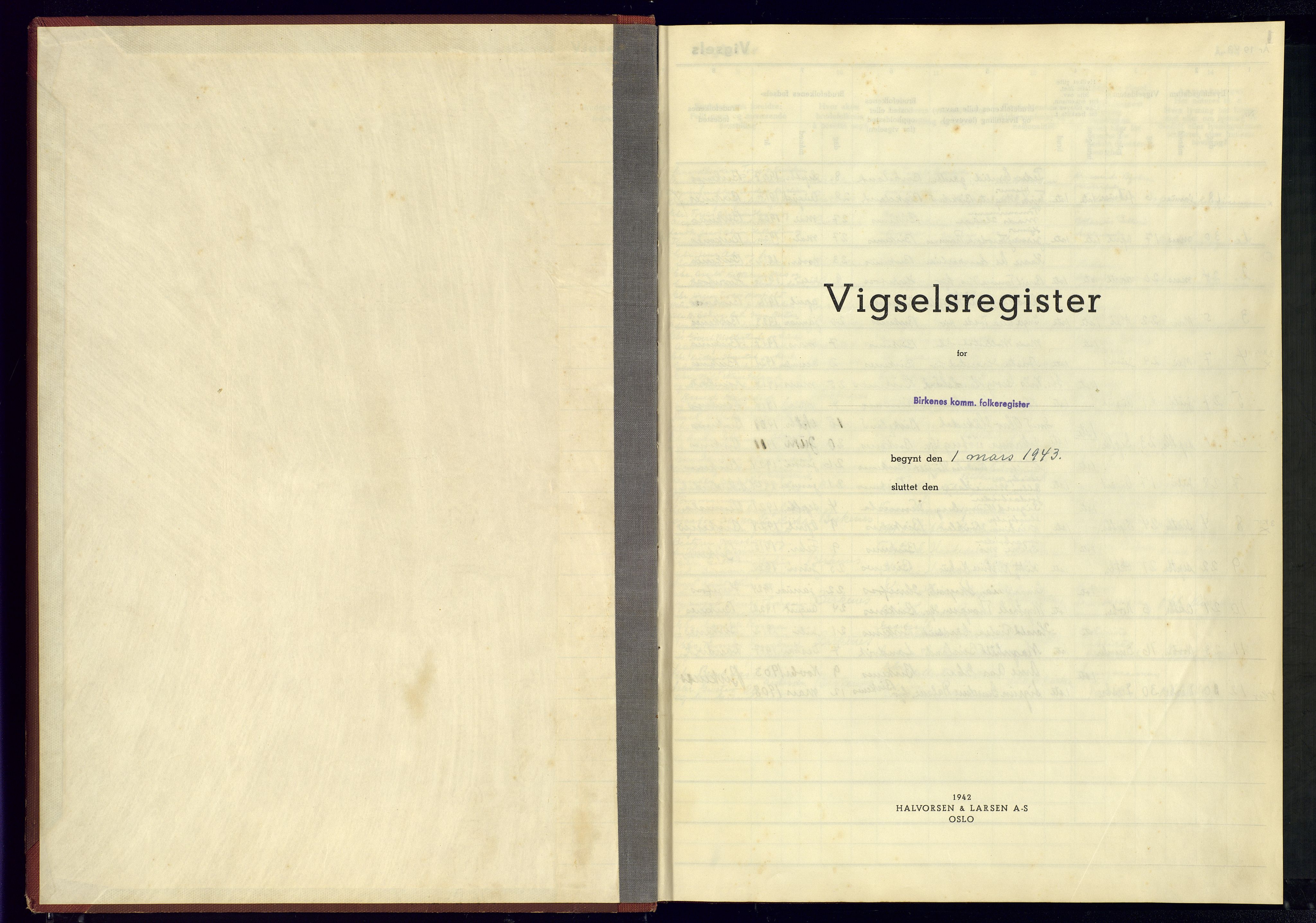 Birkenes sokneprestkontor, SAK/1111-0004/J/Jb/L0002: Vigselsregister nr. II.6.2, 1943-1951