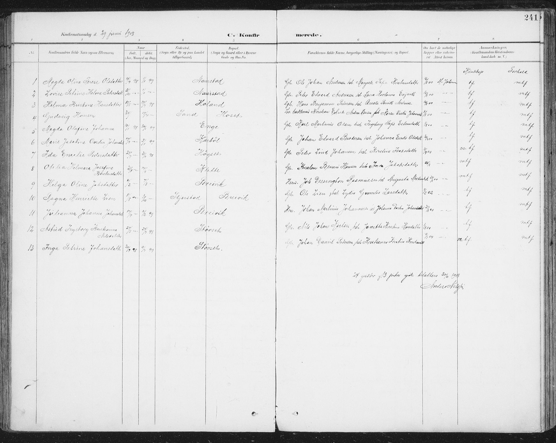 Ministerialprotokoller, klokkerbøker og fødselsregistre - Nordland, SAT/A-1459/852/L0741: Ministerialbok nr. 852A11, 1894-1917, s. 241