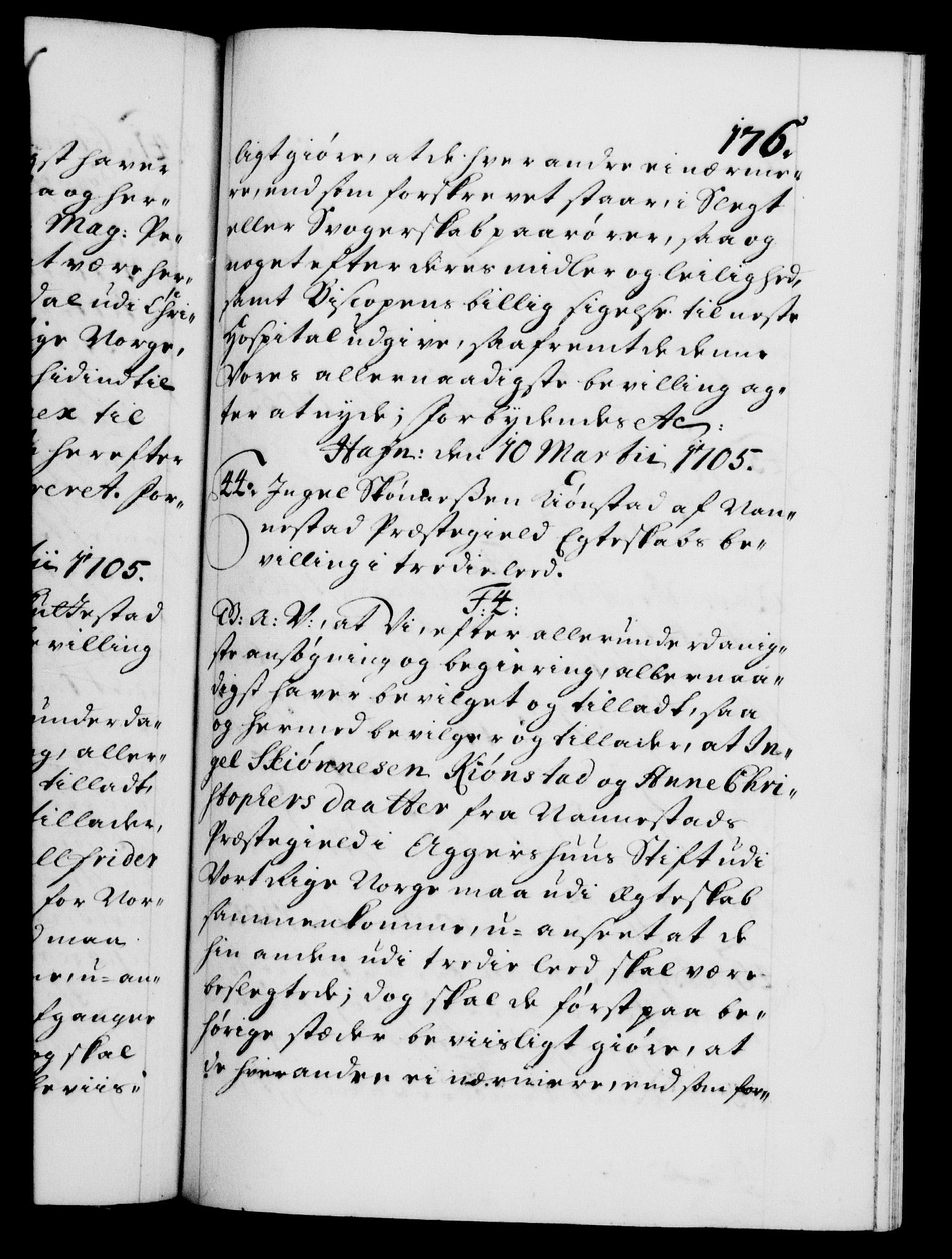 Danske Kanselli 1572-1799, AV/RA-EA-3023/F/Fc/Fca/Fcaa/L0019: Norske registre, 1704-1707, s. 176a