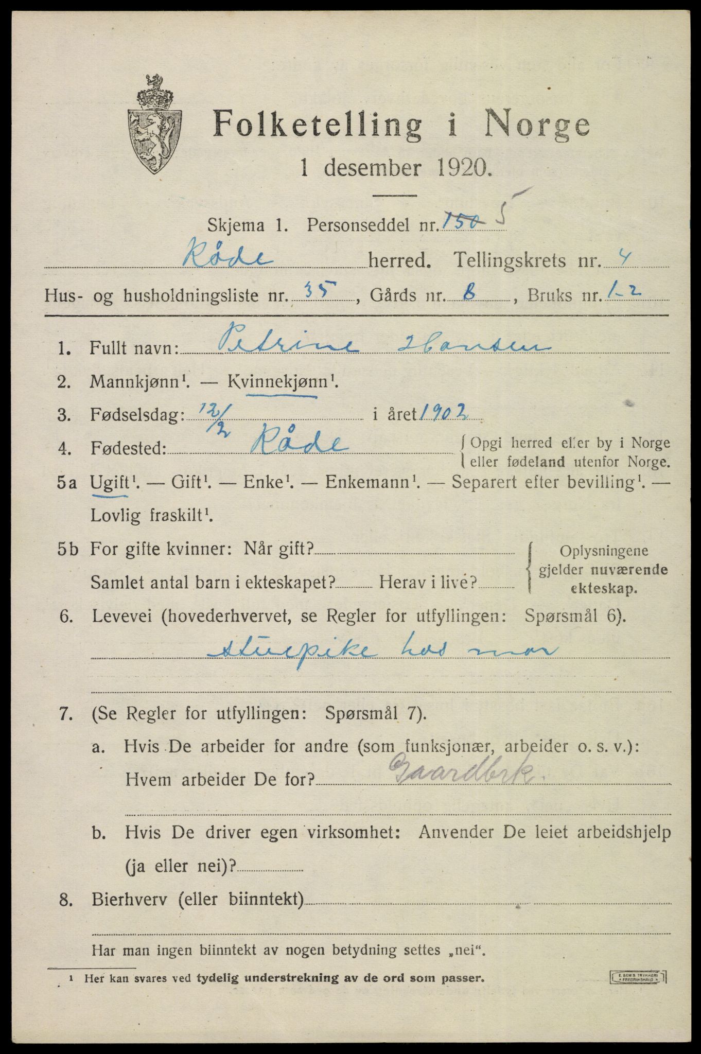 SAO, Folketelling 1920 for 0135 Råde herred, 1920, s. 4341