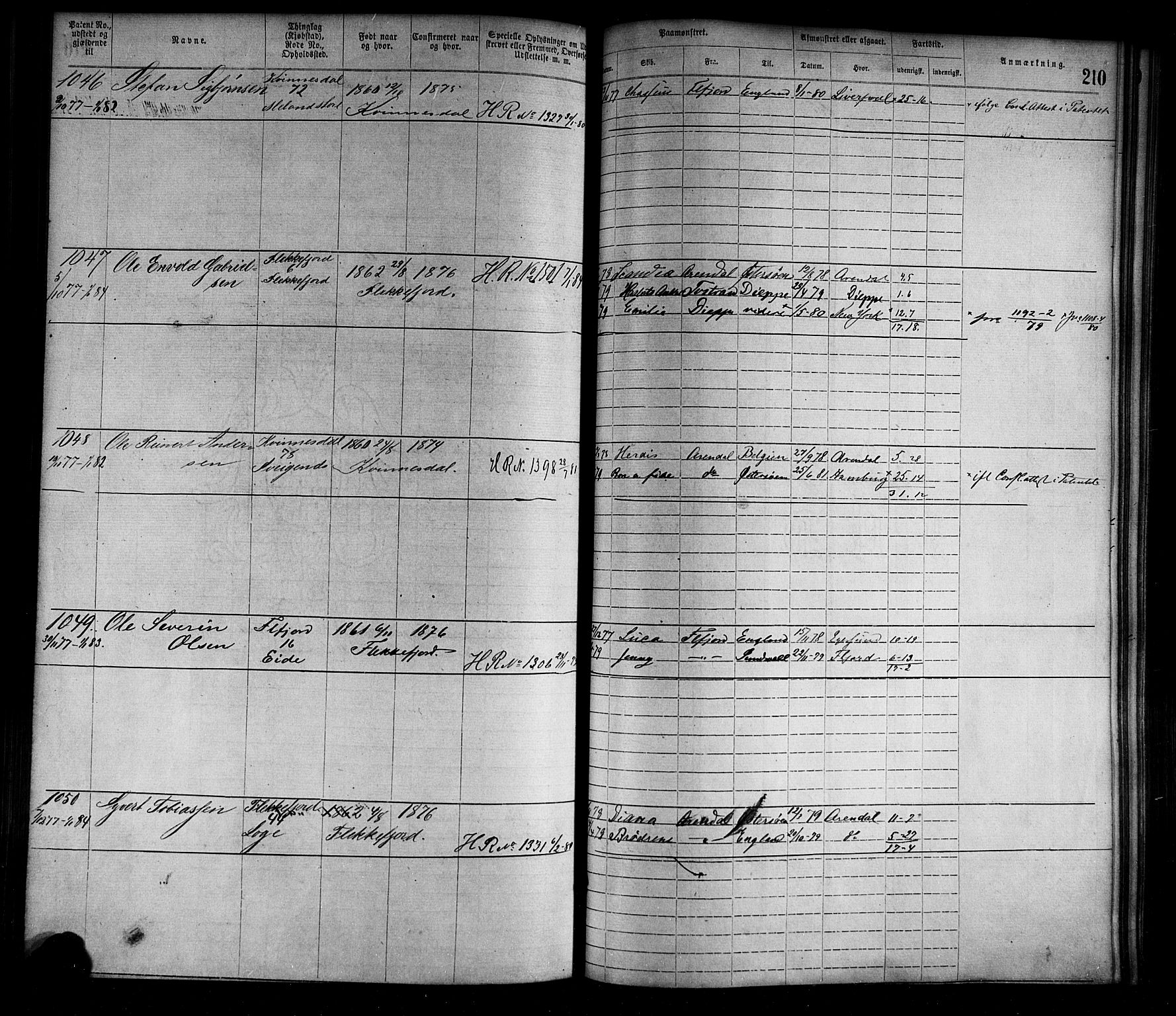 Flekkefjord mønstringskrets, SAK/2031-0018/F/Fa/L0002: Annotasjonsrulle nr 1-1920 med register, N-2, 1870-1891, s. 235