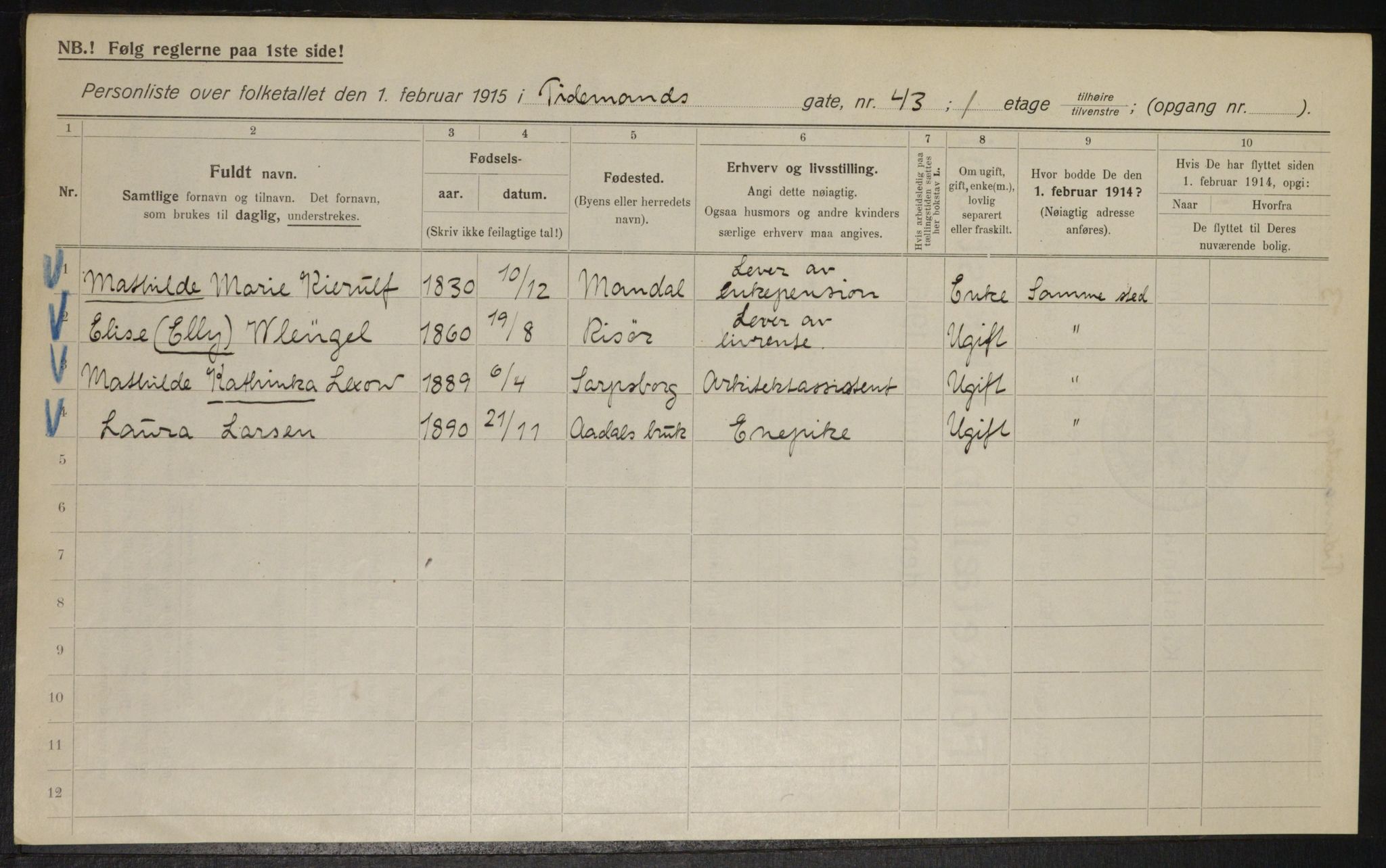 OBA, Kommunal folketelling 1.2.1915 for Kristiania, 1915, s. 111931