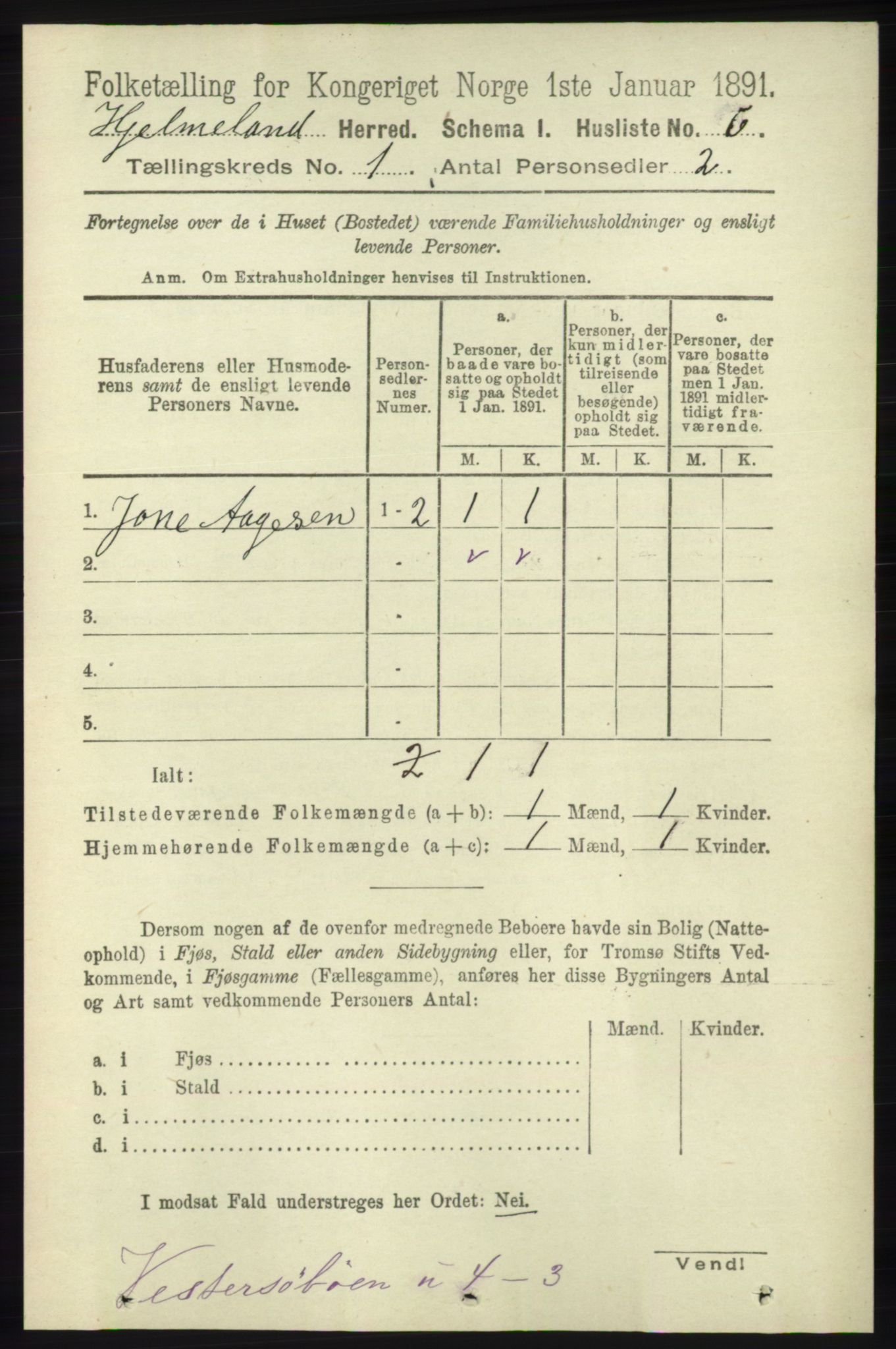 RA, Folketelling 1891 for 1133 Hjelmeland herred, 1891, s. 28