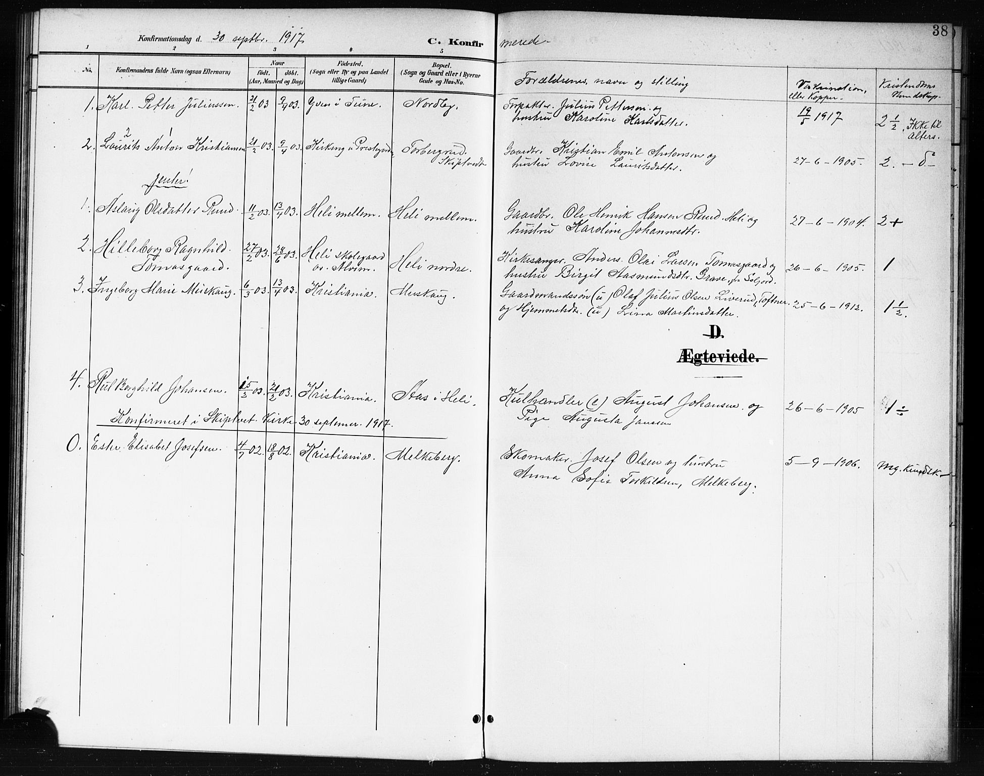Spydeberg prestekontor Kirkebøker, SAO/A-10924/G/Gc/L0001: Klokkerbok nr. III 1, 1901-1917, s. 38